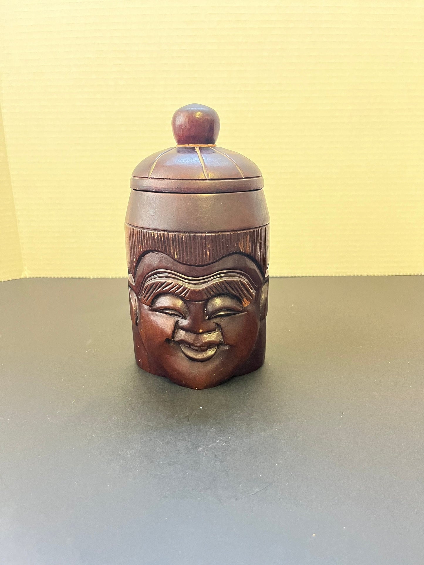 Absolutely fabulous Chinese hardwood 7 inch tall Confucius  characterized Humidor box with lid