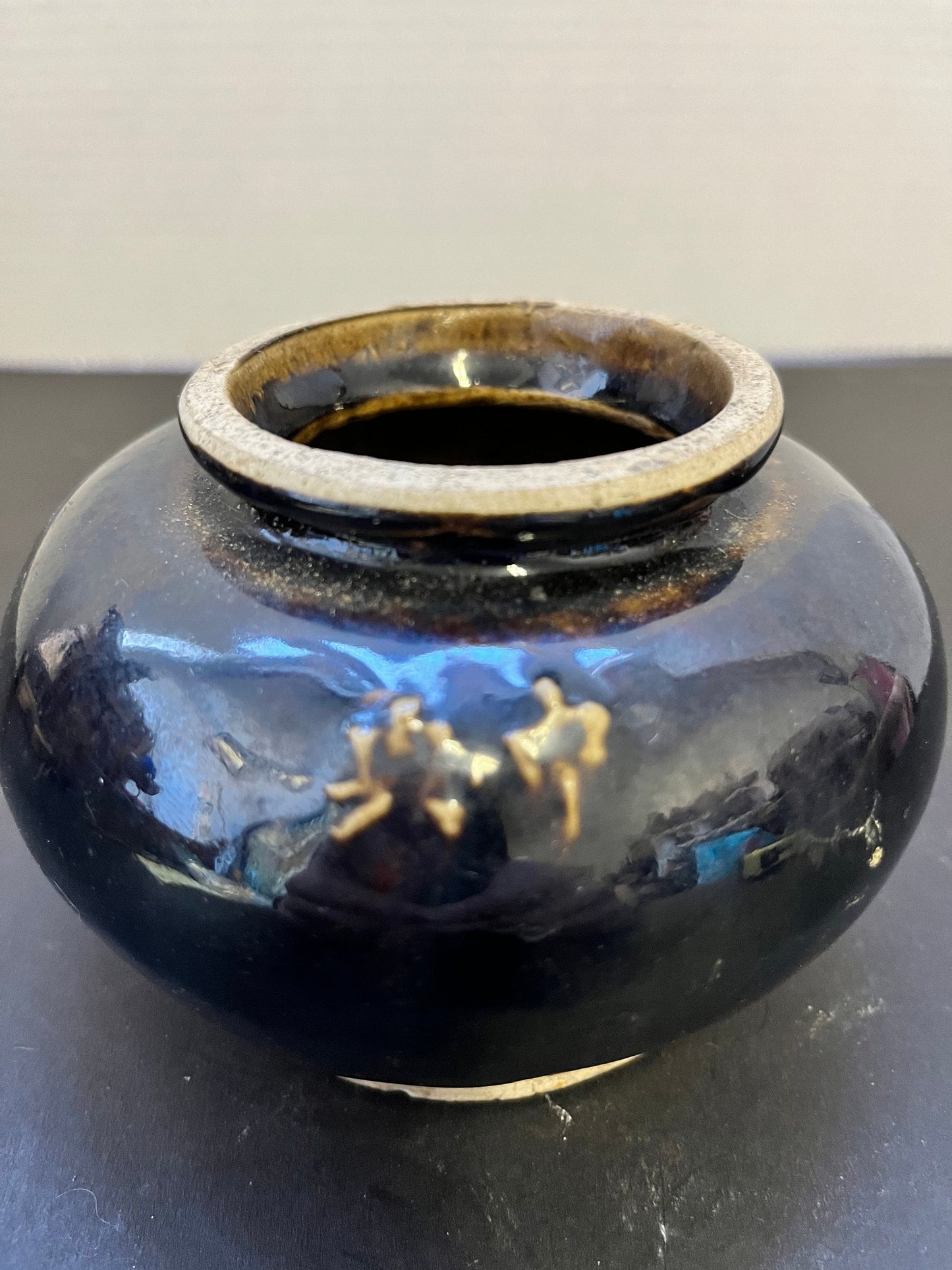 Absolutely fabulous antique Japanese Glazed pottery vase or vessel   ancient with wonderful glaze and markings  wow wow