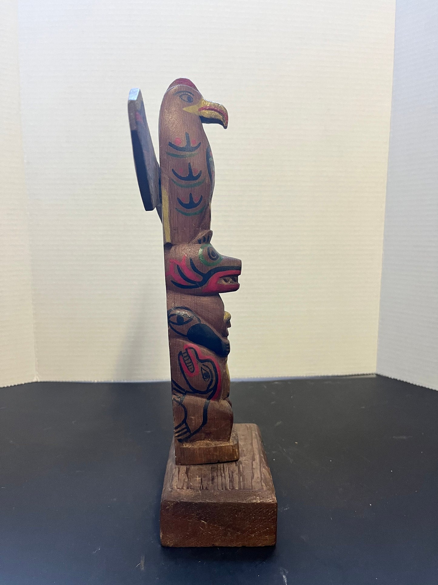 Absolutely fantastic 12 inch high by 9 inch wide antique Pacific Northwest indigenous first nations Polychrome painted and carved totem pole