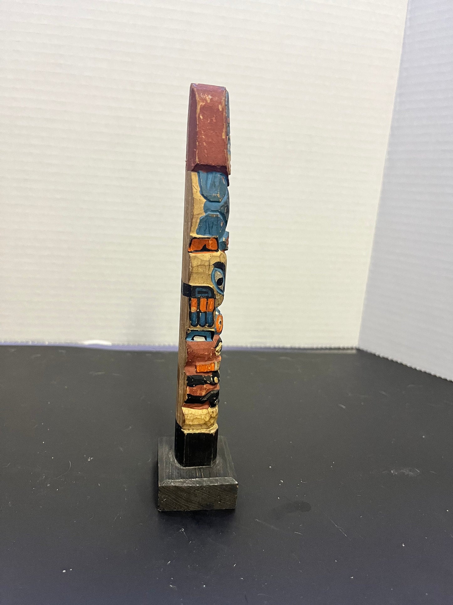 Fabulous 7 inch polychrome Canadian indigenous First Nations antique transformation totem  hand painted and wonderful  indigenous totem -