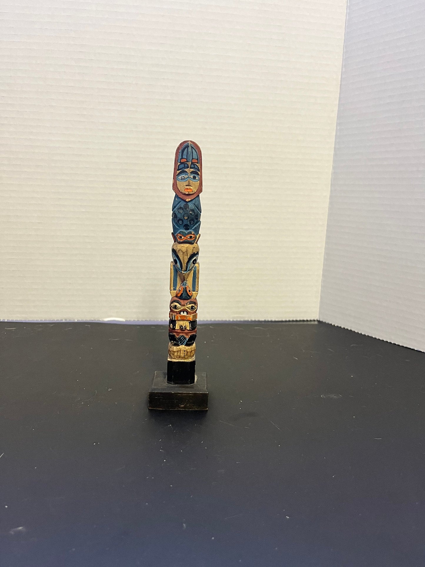 Fabulous 7 inch polychrome Canadian indigenous First Nations antique transformation totem  hand painted and wonderful  indigenous totem -