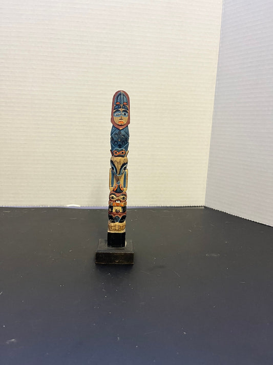 Fabulous 7 inch polychrome Canadian indigenous First Nations antique transformation totem  hand painted and wonderful  indigenous totem -