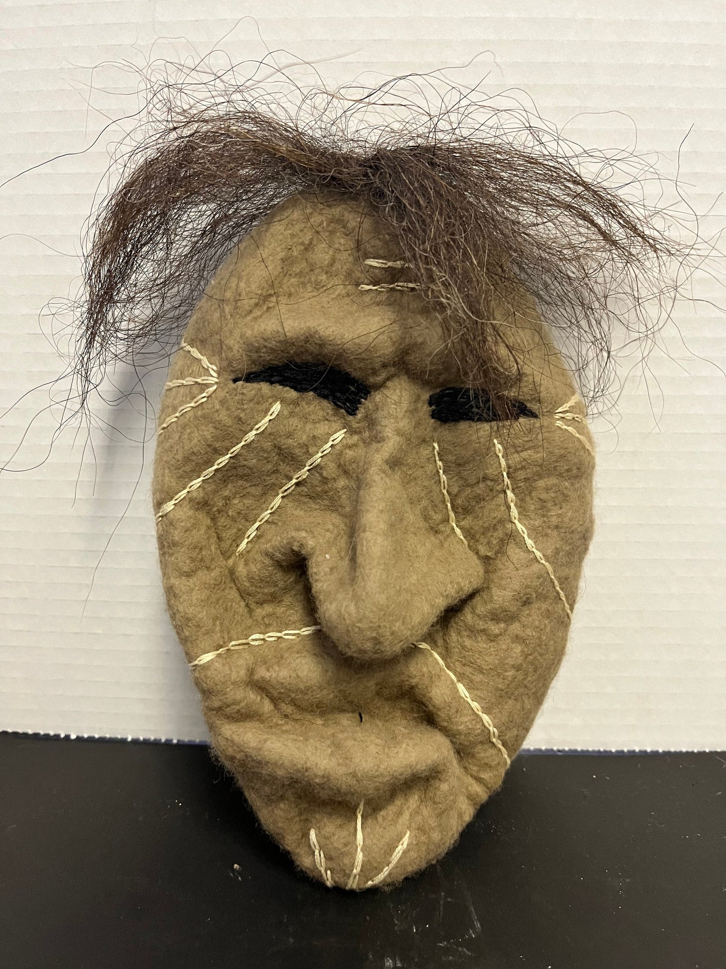 10 x 6 indigenous Inuit Eskimo felt mask with great detail and perfect condition  really powerful antique Canadian  mask - wow