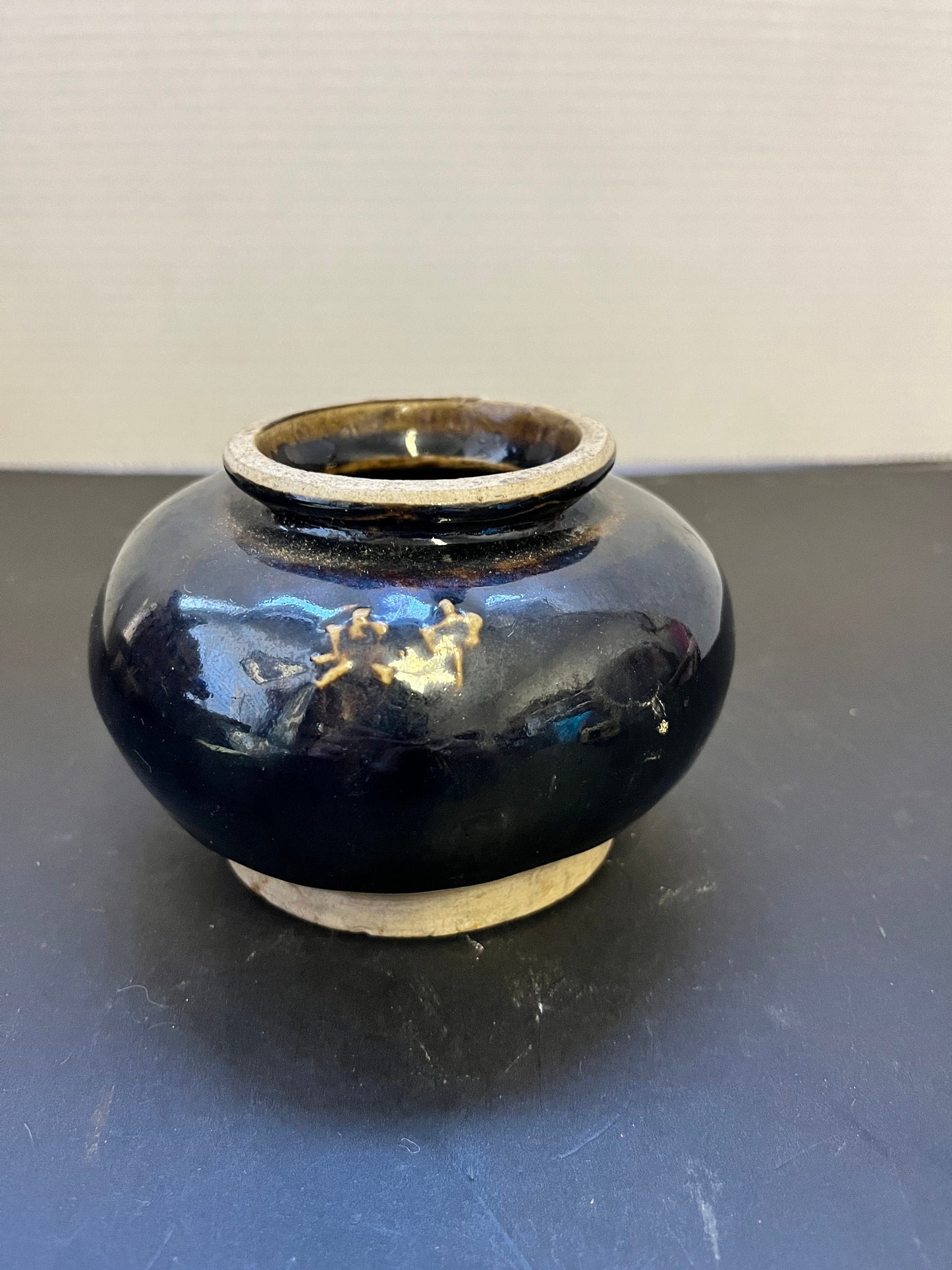 Absolutely fabulous antique Japanese Glazed pottery vase or vessel   ancient with wonderful glaze and markings  wow wow