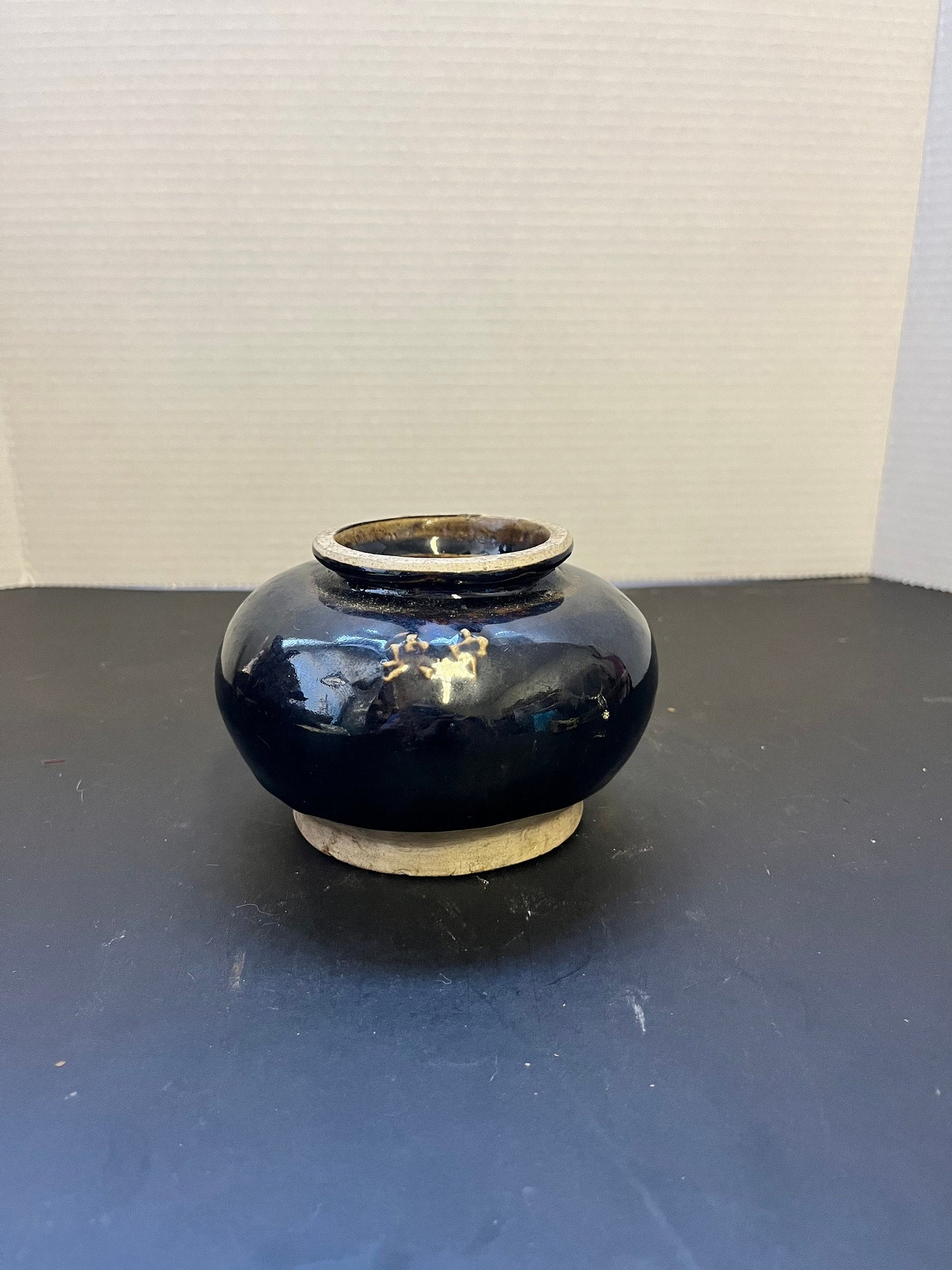 Absolutely fabulous antique Japanese Glazed pottery vase or vessel   ancient with wonderful glaze and markings  wow wow