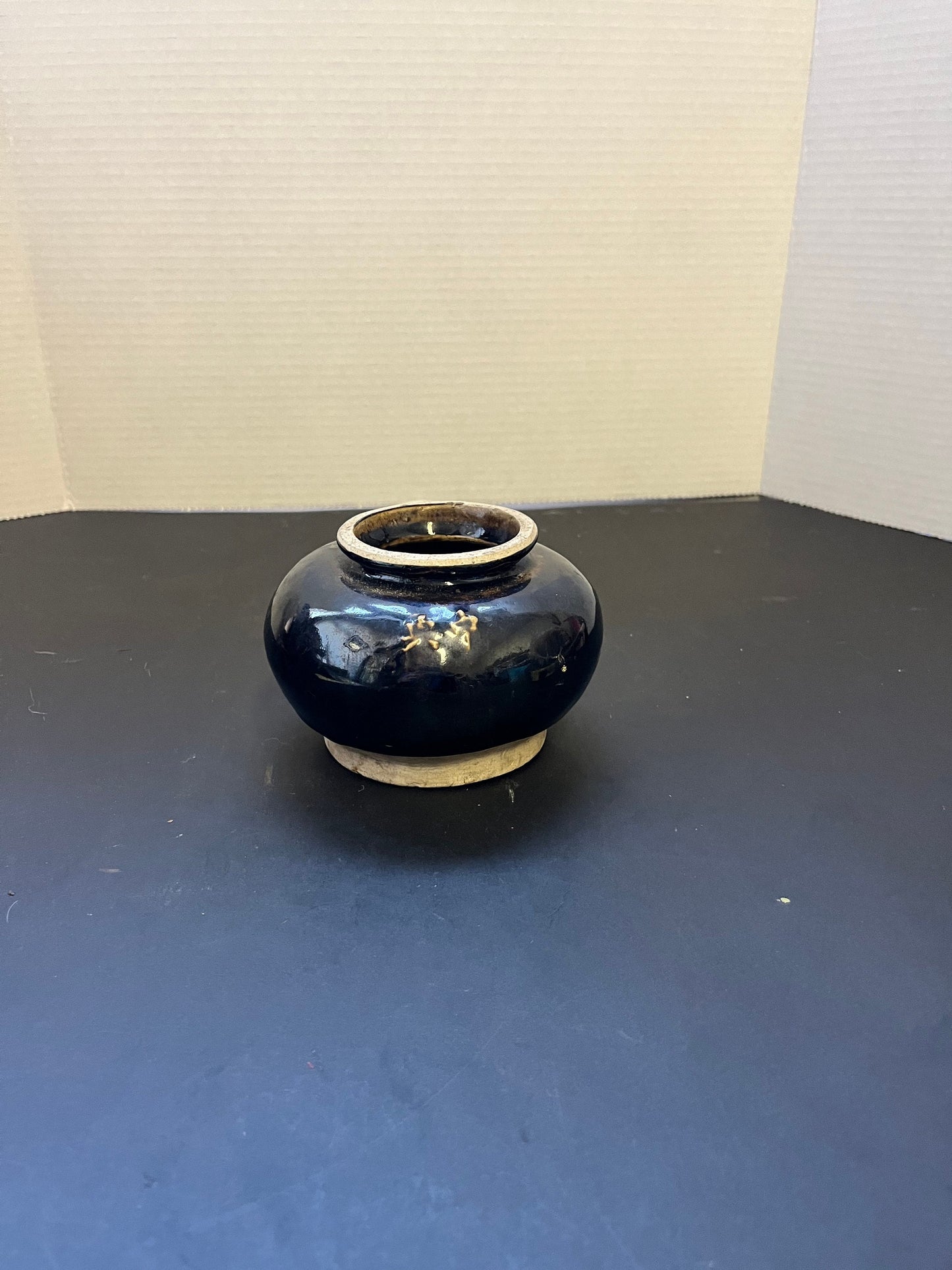 Absolutely fabulous antique Japanese Glazed pottery vase or vessel   ancient with wonderful glaze and markings  wow wow