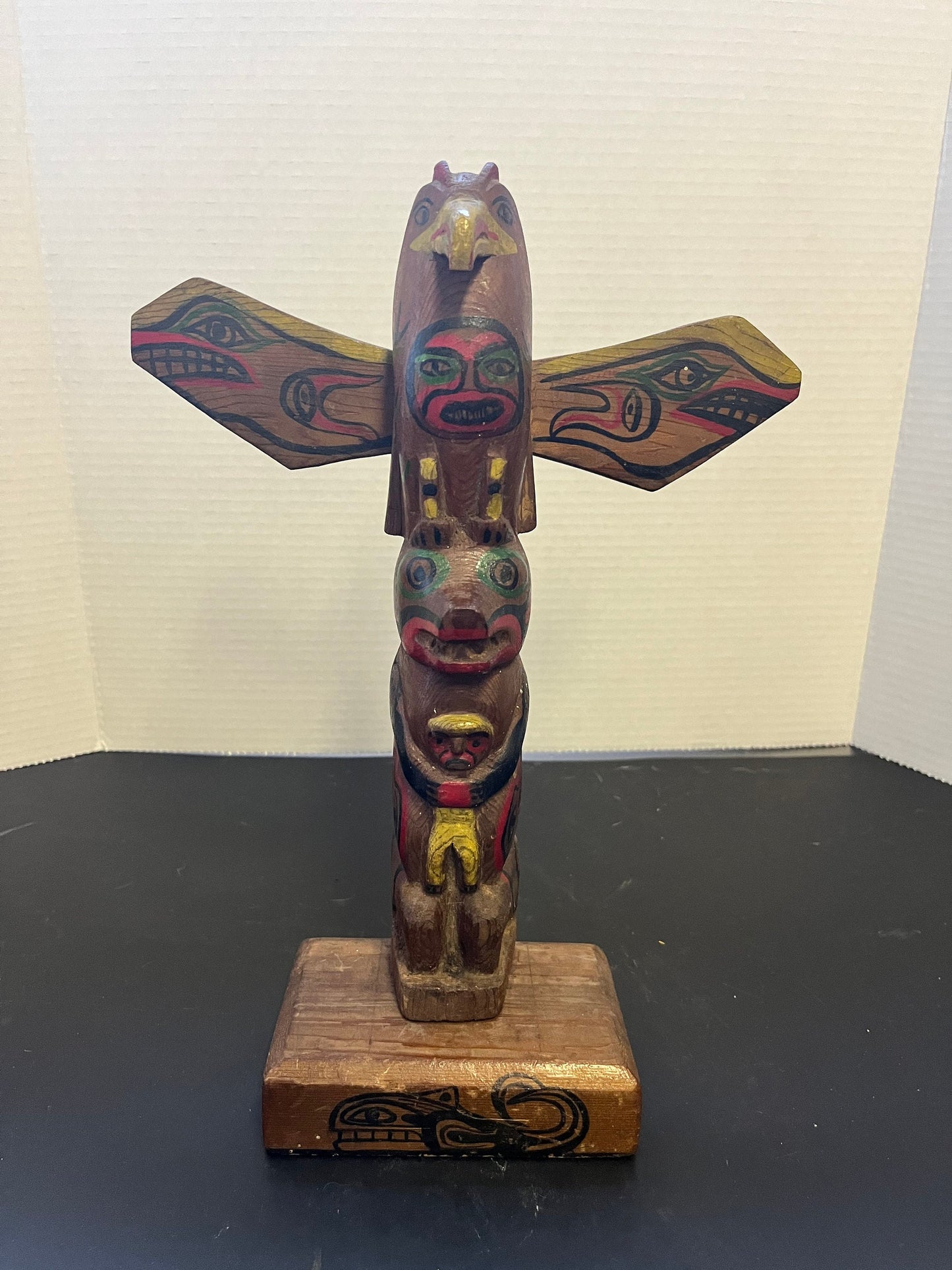 Absolutely fantastic 12 inch high by 9 inch wide antique Pacific Northwest indigenous first nations Polychrome painted and carved totem pole