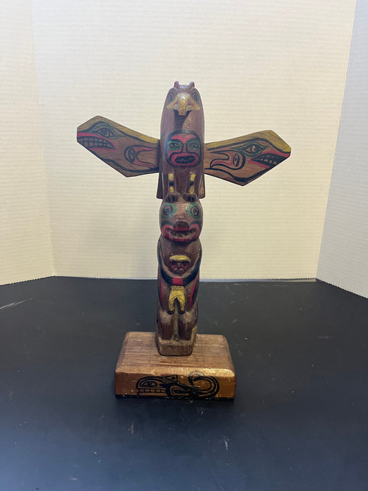 Absolutely fantastic 12 inch high by 9 inch wide antique Pacific Northwest indigenous first nations Polychrome painted and carved totem pole