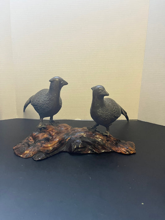 12 x 7 x 14 inch fabulous bronze Japanese grouse on burl base  unreal quality
