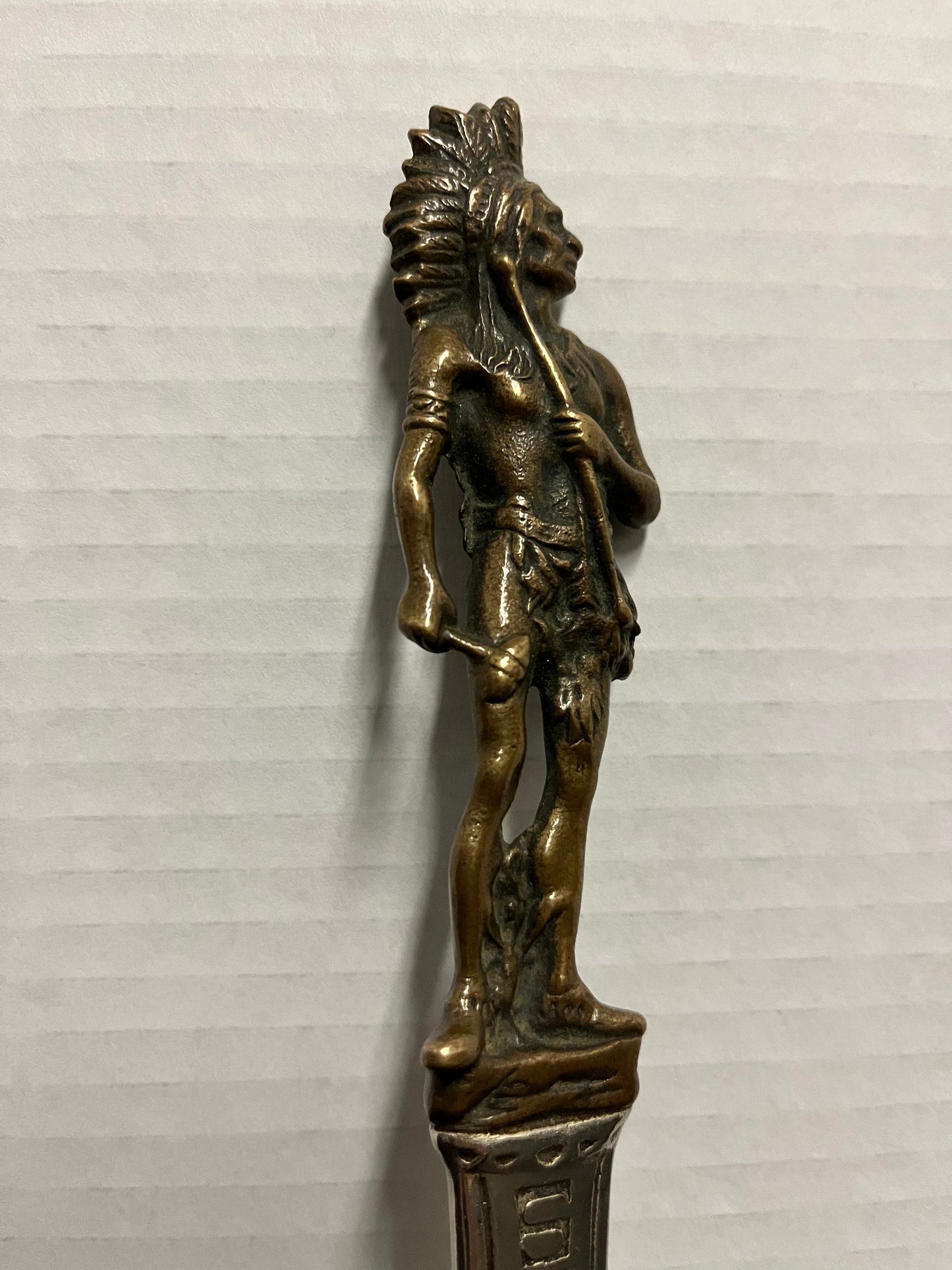Fabulous rare 10 inch long bronze and metal letter opener celebrating Seattle Great Bettina and wonderful subject matter  Indigenous