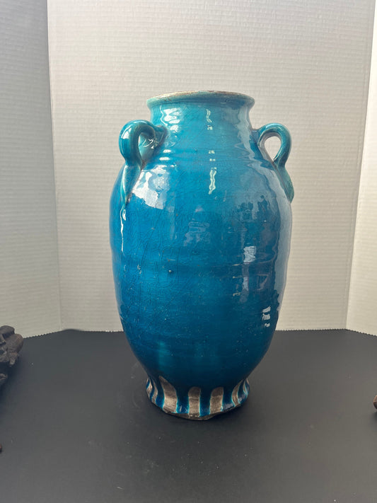 Magnificent rare museum quality 13 1/2 inch tall by 5 inch wide authentic ming dynasty glazed tri handled Vase  Ming dynasty Chinese vase