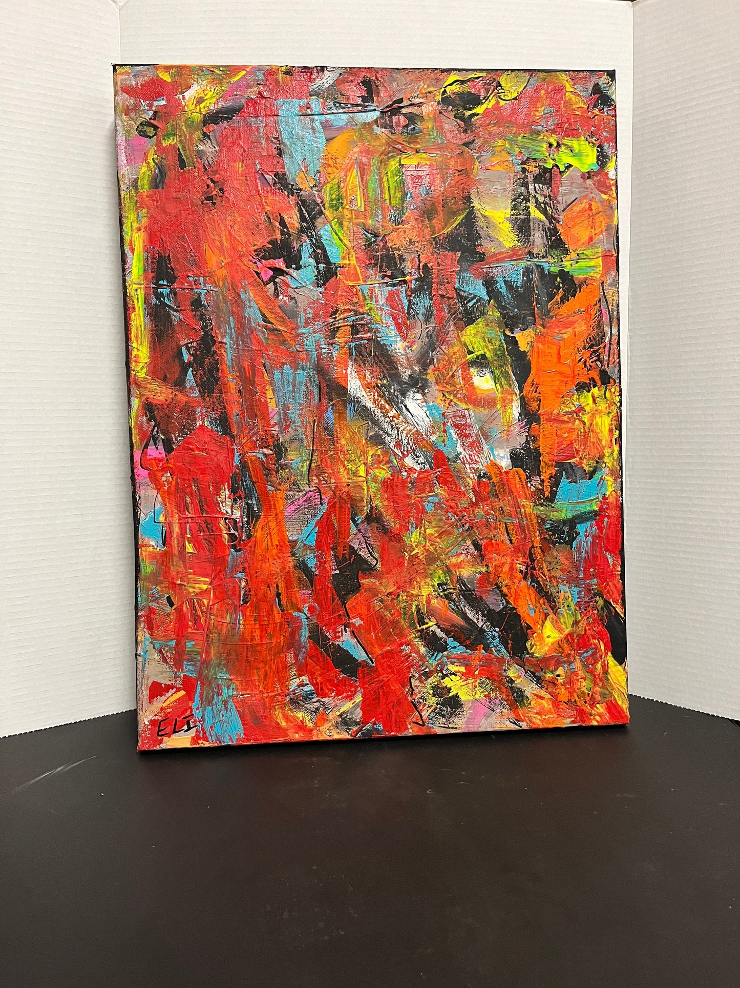 High quality fabulous visually impaired artist Eli St. John original acrylic on canvas 24 x 17 with information attached  wow wow wow