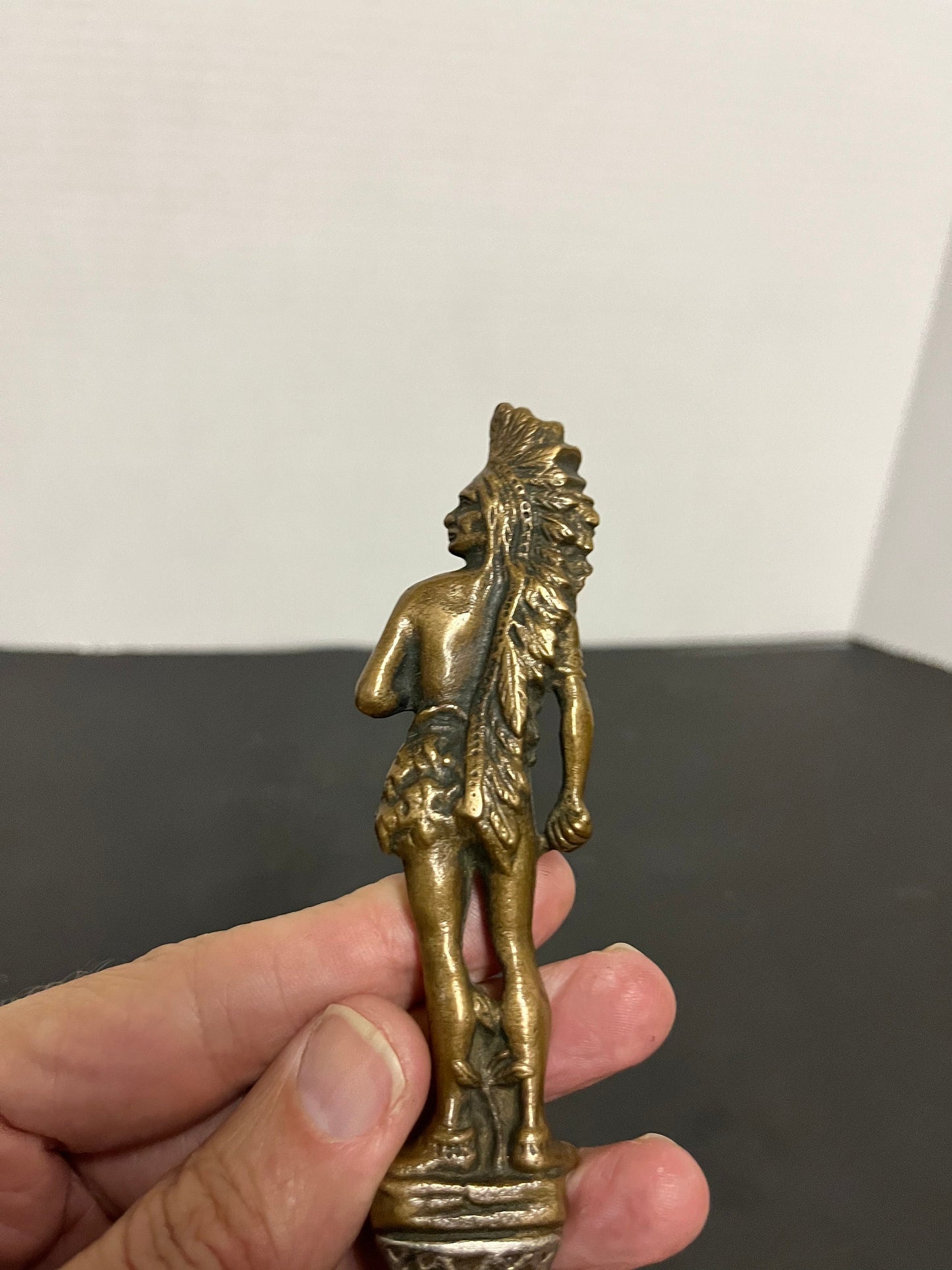 Fabulous rare 10 inch long bronze and metal letter opener celebrating Seattle Great Bettina and wonderful subject matter  Indigenous