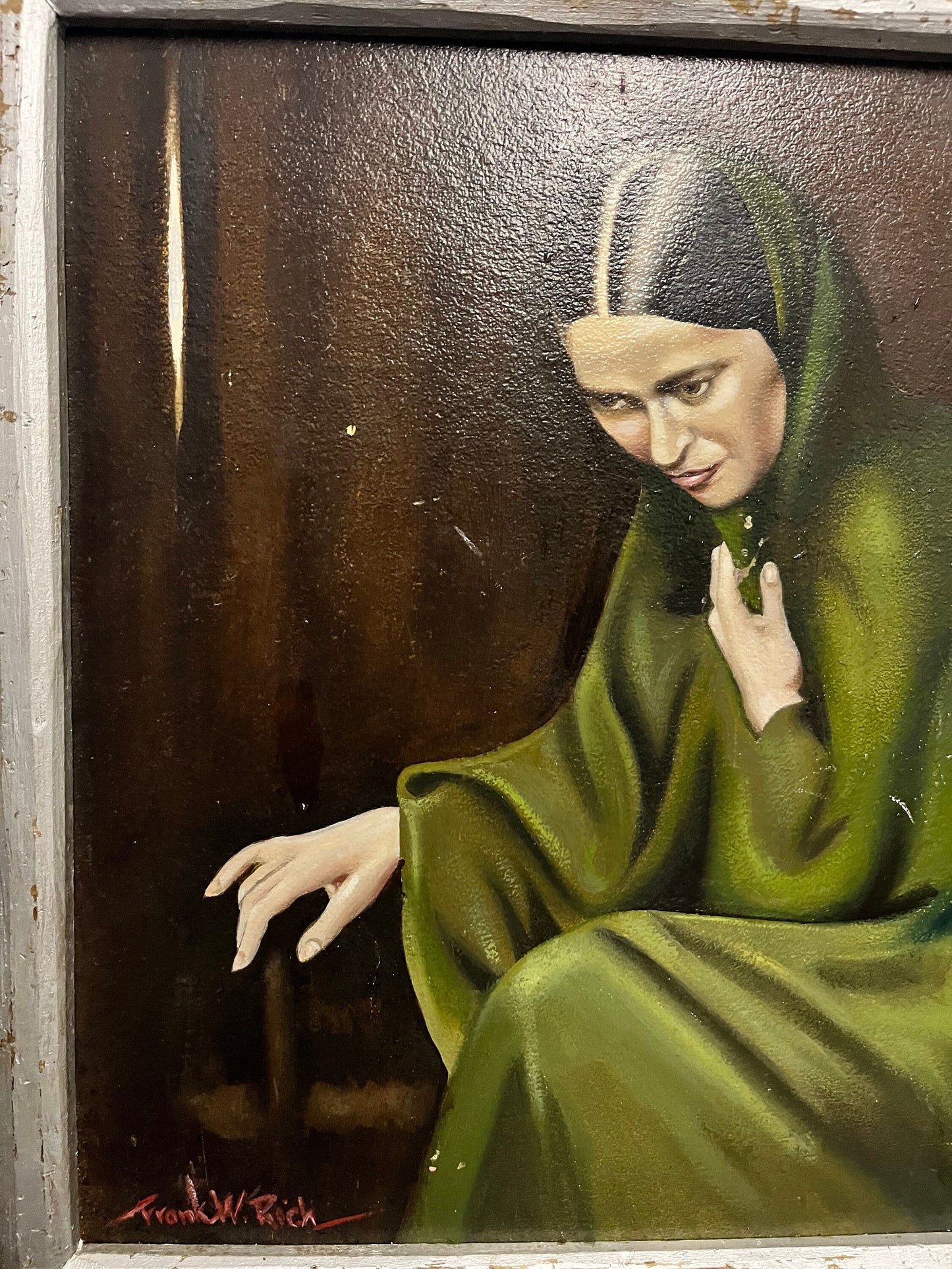 21 x 18 original painting in shabby chic frame  absolute masterpiece, probably European late 19 century  wonderful artwork, and great gift