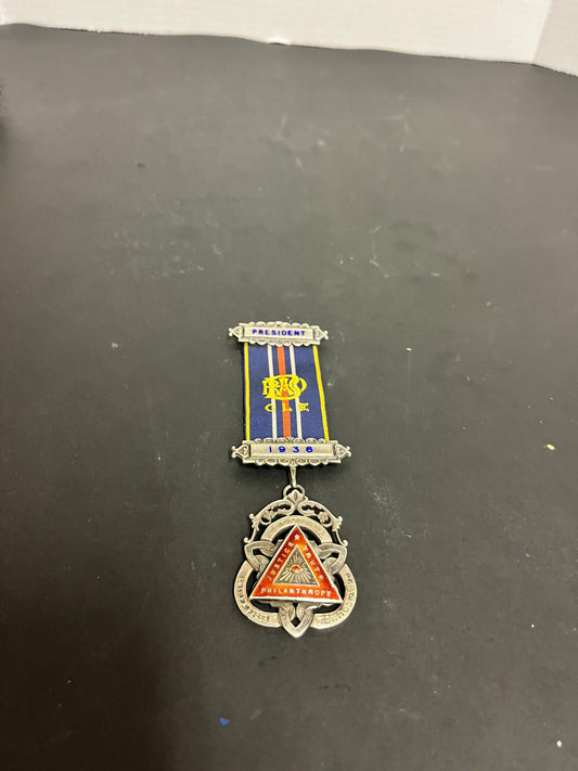 Absolutely fabulous rare 5 inch long English sterling and enamel antique 1936 British Columbia masons Masonic president medal  wow