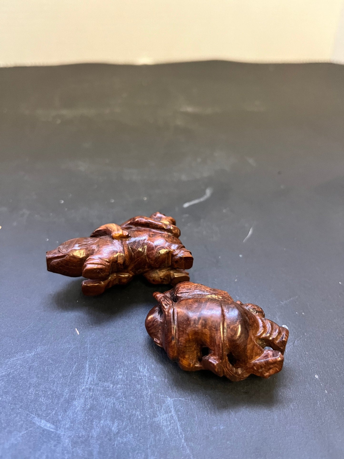 Two authentic antique Japanese wooden Figural Netsukes  wooden