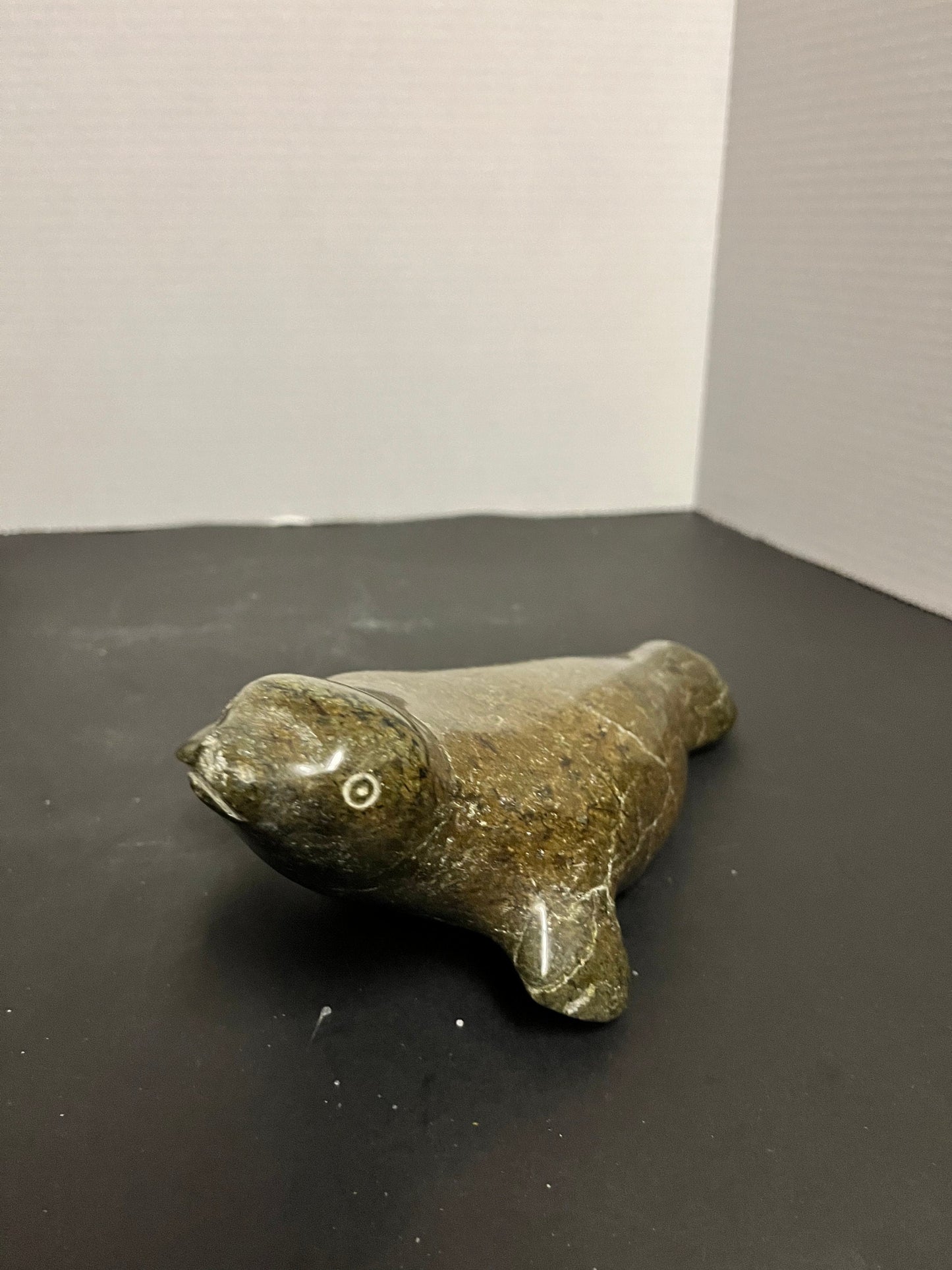 Antique 10 inch long authentic carved Inuit soap stone carved seal