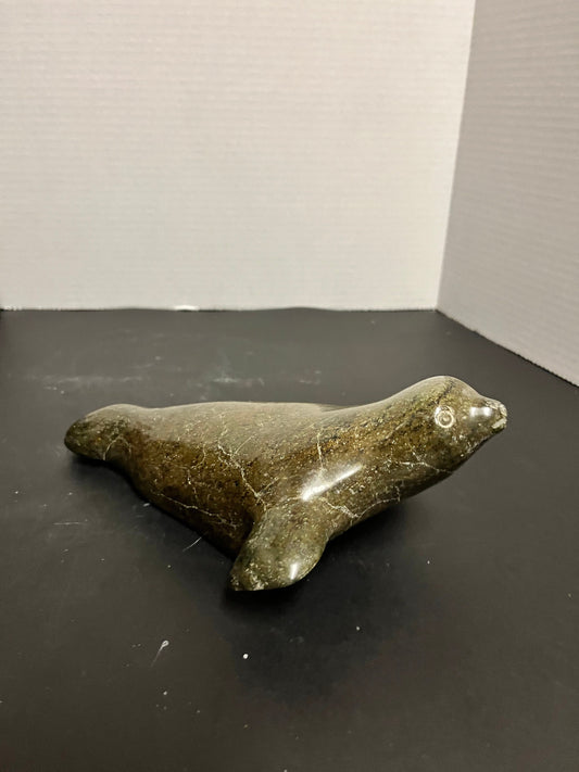 Antique 10 inch long authentic carved Inuit soap stone carved seal