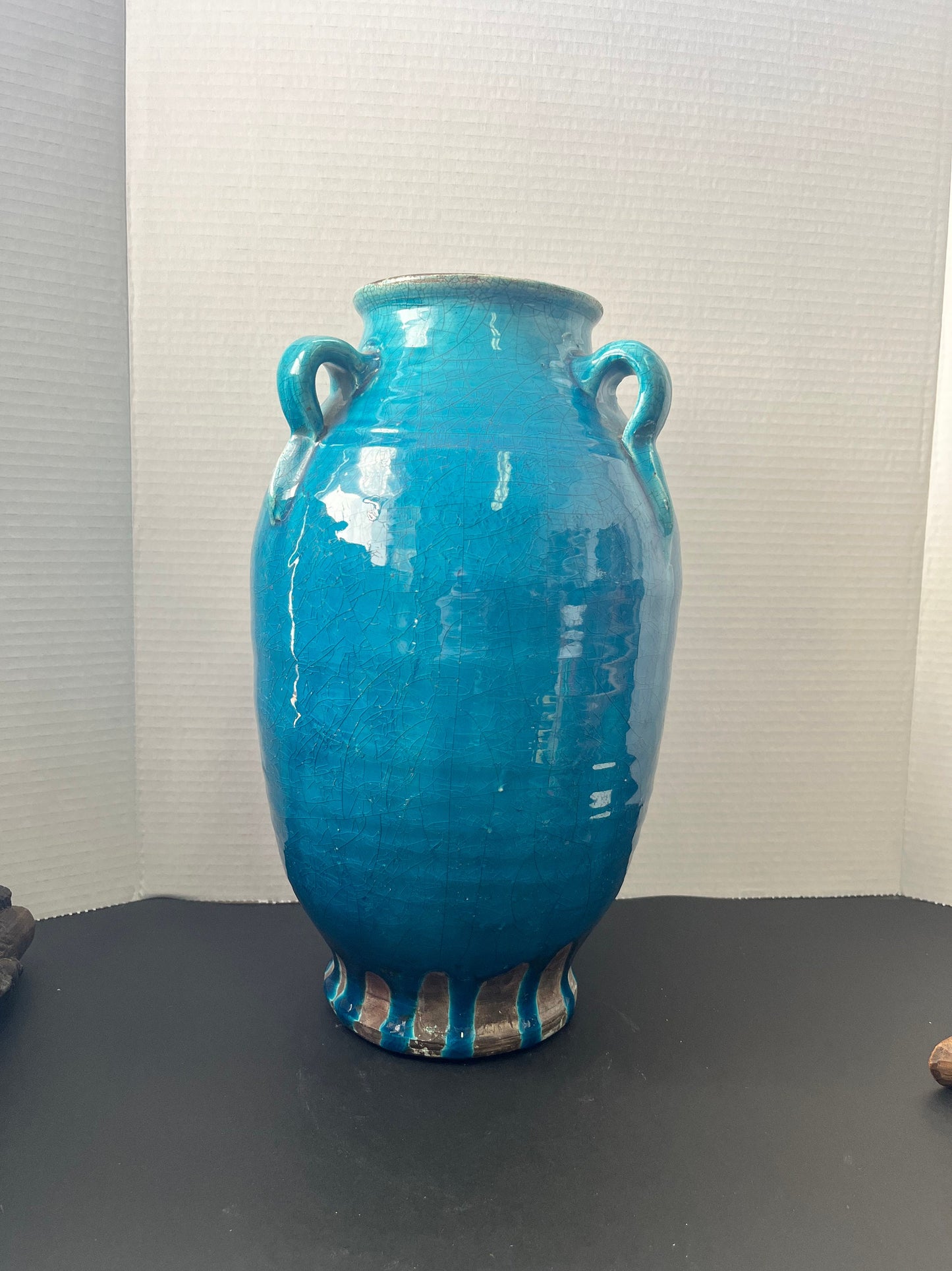 Magnificent rare museum quality 13 1/2 inch tall by 5 inch wide authentic ming dynasty glazed tri handled Vase  Ming dynasty Chinese vase