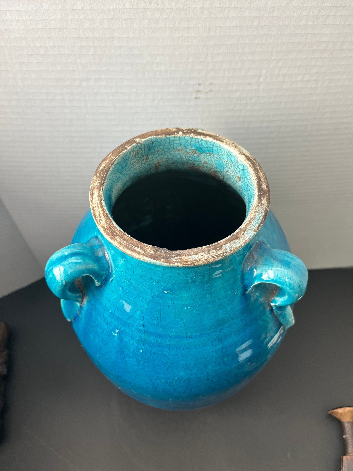 Magnificent rare museum quality 13 1/2 inch tall by 5 inch wide authentic ming dynasty glazed tri handled Vase  Ming dynasty Chinese vase
