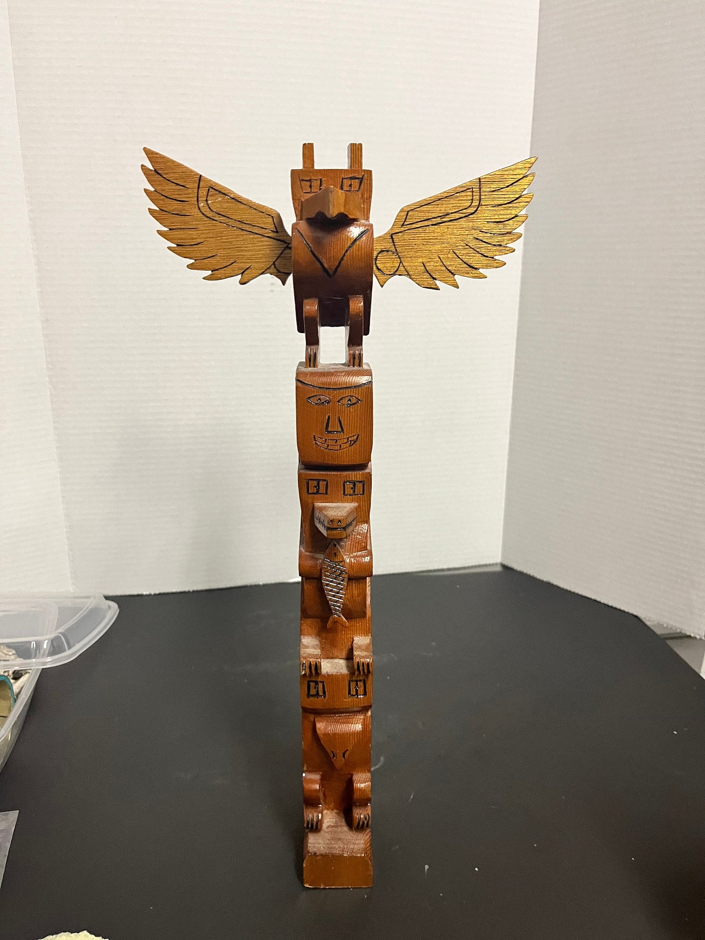 16 x 8 indigenous totem pole  vintage, indigenous, first nations, pacific northwest coast, transformation, totem pole- good cond - signed