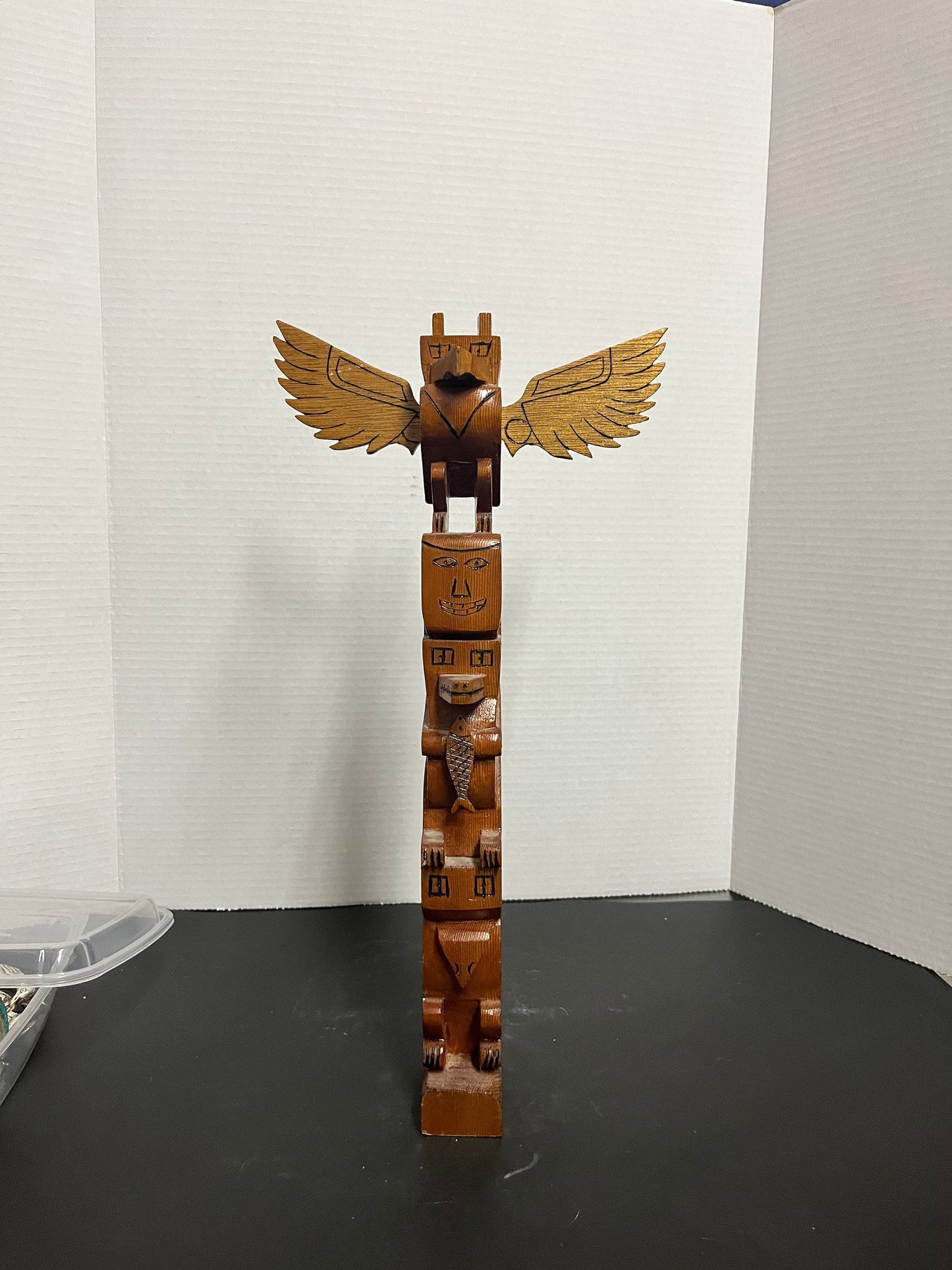 16 x 8 indigenous totem pole  vintage, indigenous, first nations, pacific northwest coast, transformation, totem pole- good cond - signed