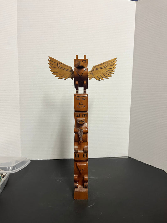 16 x 8 indigenous totem pole  vintage, indigenous, first nations, pacific northwest coast, transformation, totem pole- good cond - signed