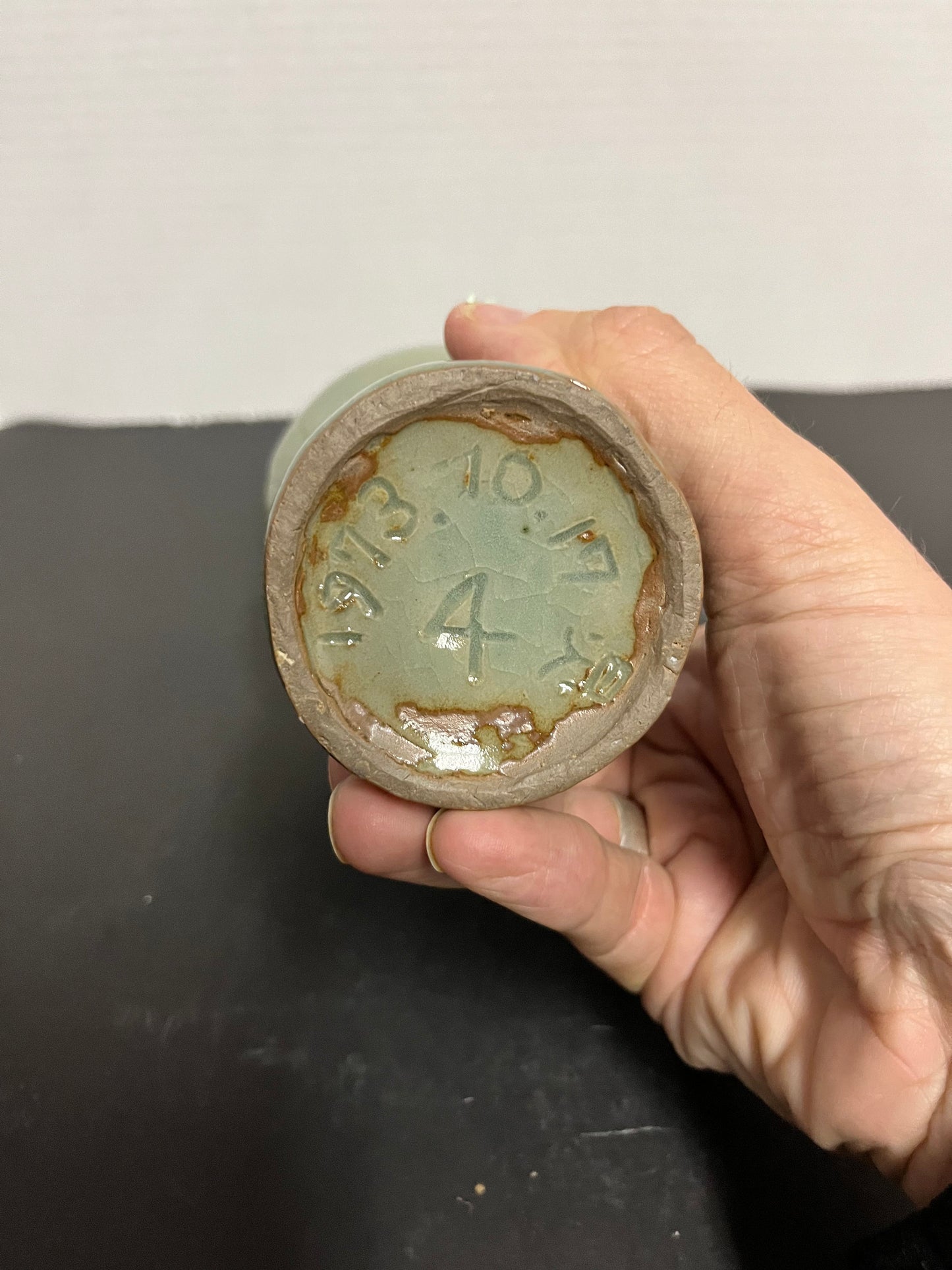 Sexy vivacious, curvy, 9 inch tall 1970s Asian celadon vase  wowzers with an intense floral decoration and amazing glaze makes perfect gift