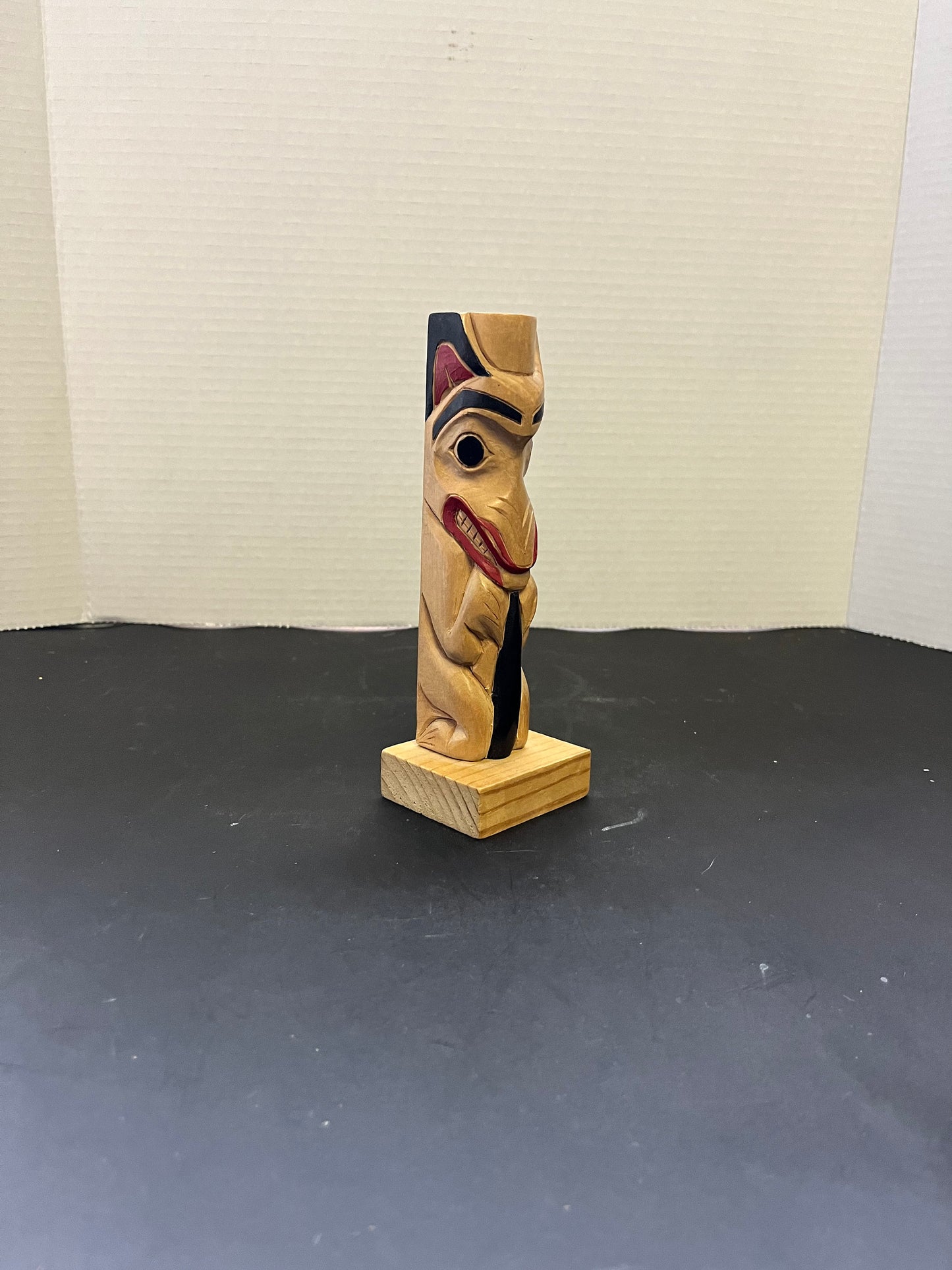 7 x 2 1/2 x 2 deep fabulous indigenous first nations pacific northwest coast, signed by R Tait  unreal cedar carving and painting - wow