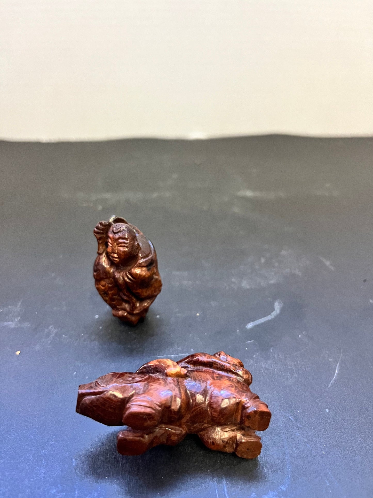 Two authentic antique Japanese wooden Figural Netsukes  wooden