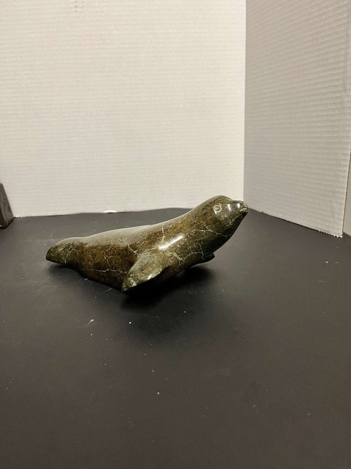 Antique 10 inch long authentic carved Inuit soap stone carved seal