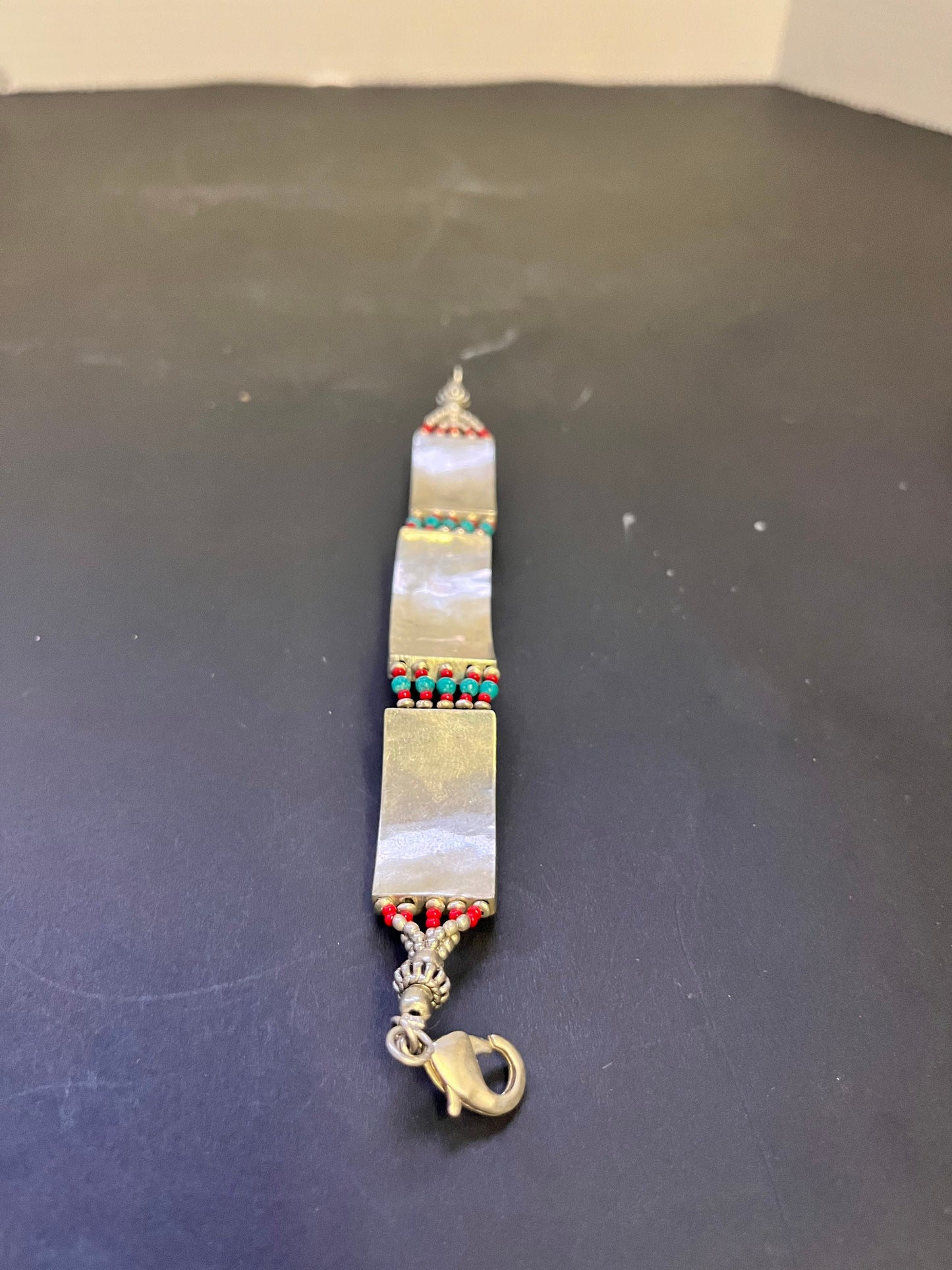 Antique Tibetan, Sterling, turquoise and Coral 8 inch bracelet