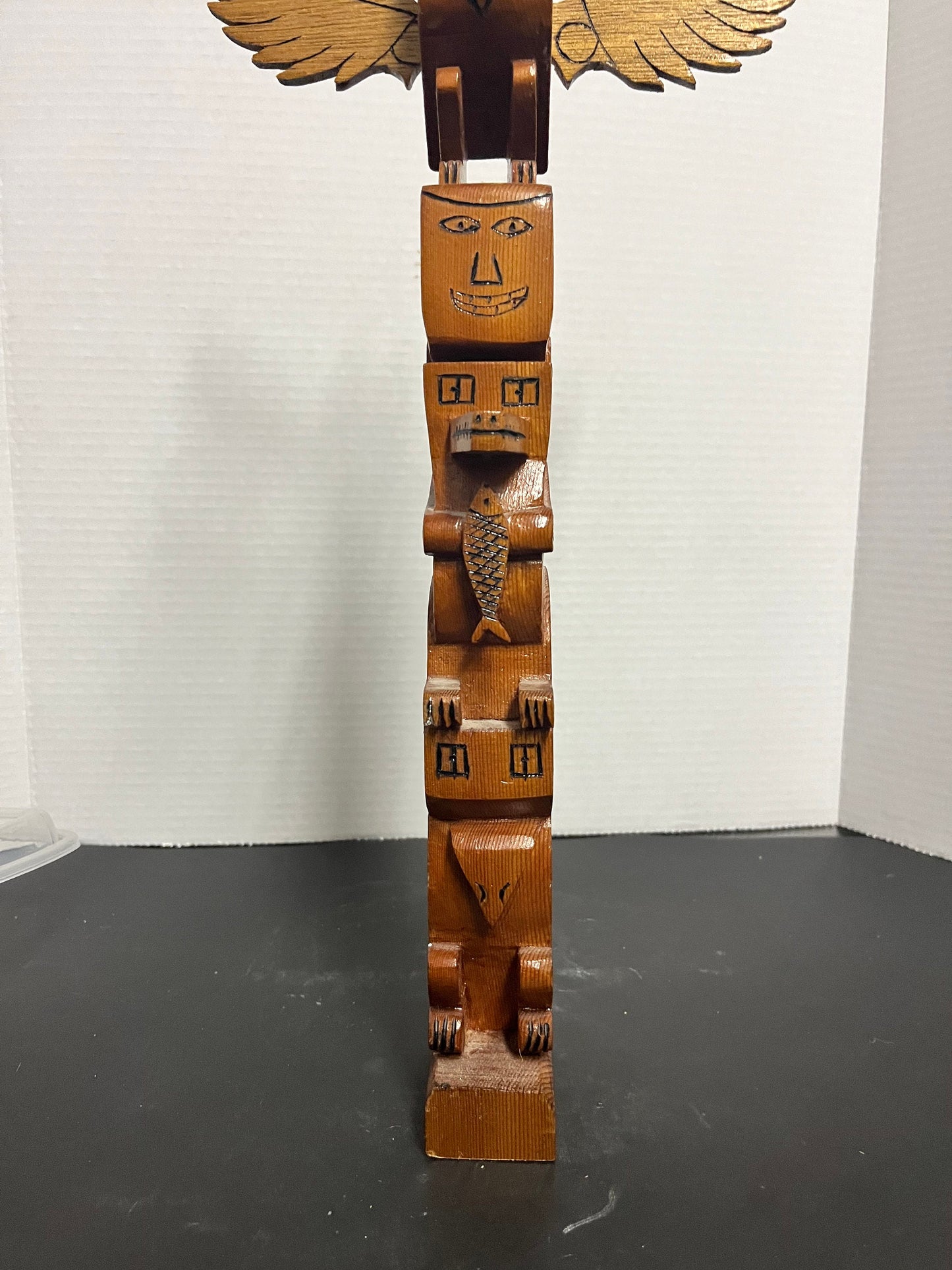16 x 8 indigenous totem pole  vintage, indigenous, first nations, pacific northwest coast, transformation, totem pole- good cond - signed