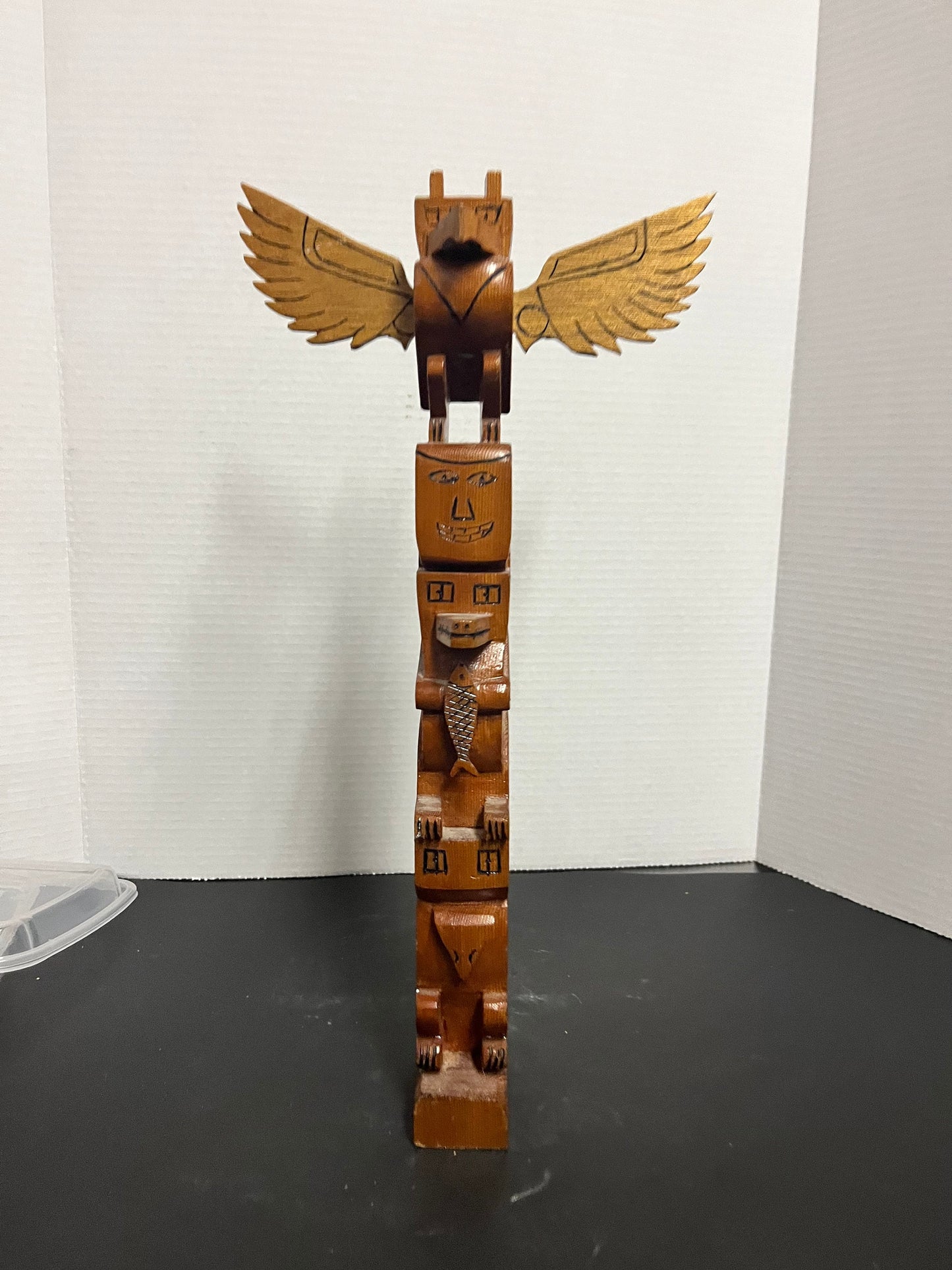 16 x 8 indigenous totem pole  vintage, indigenous, first nations, pacific northwest coast, transformation, totem pole- good cond - signed