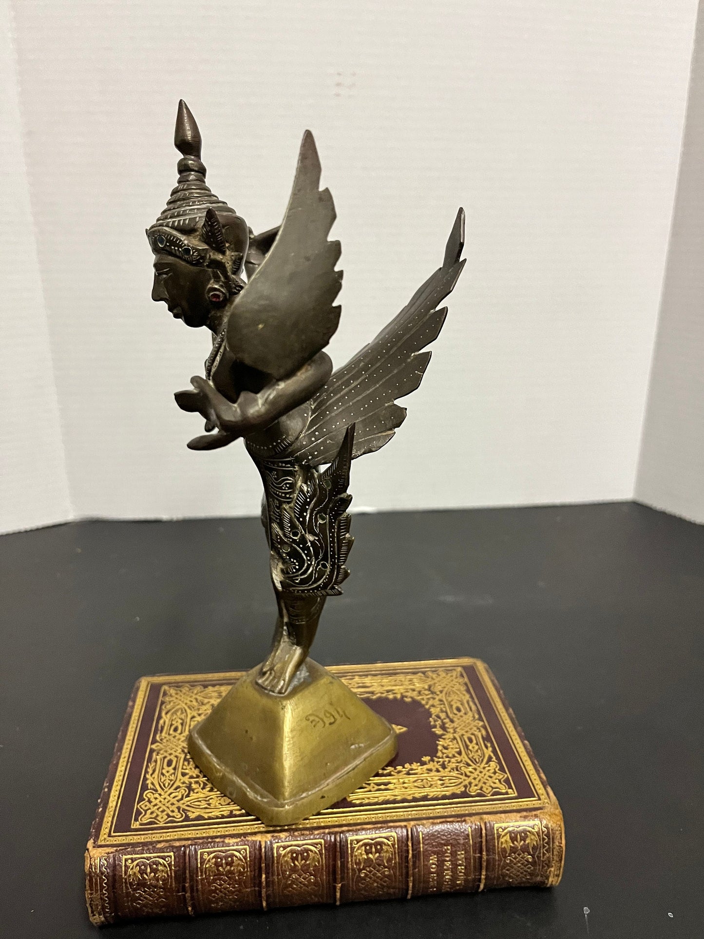 Antique fabulous well details 9 inch tall bronze thai bejewelled goddess statue  wonderful Patina  and condition great gift