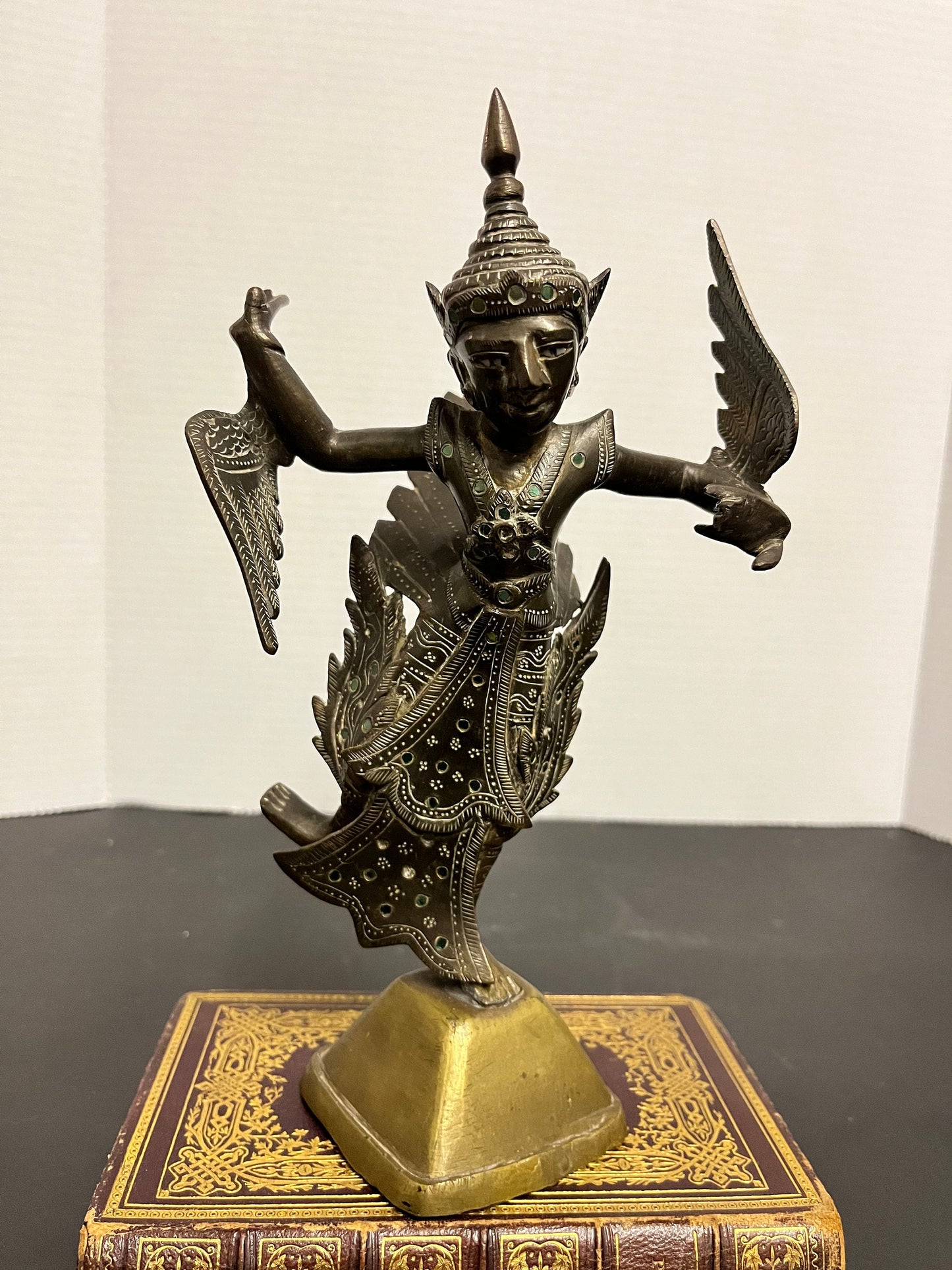 Antique fabulous well details 9 inch tall bronze thai bejewelled goddess statue  wonderful Patina  and condition great gift