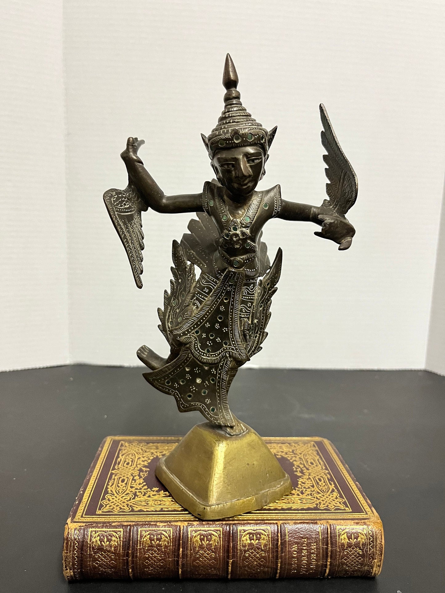 Antique fabulous well details 9 inch tall bronze thai bejewelled goddess statue  wonderful Patina  and condition great gift