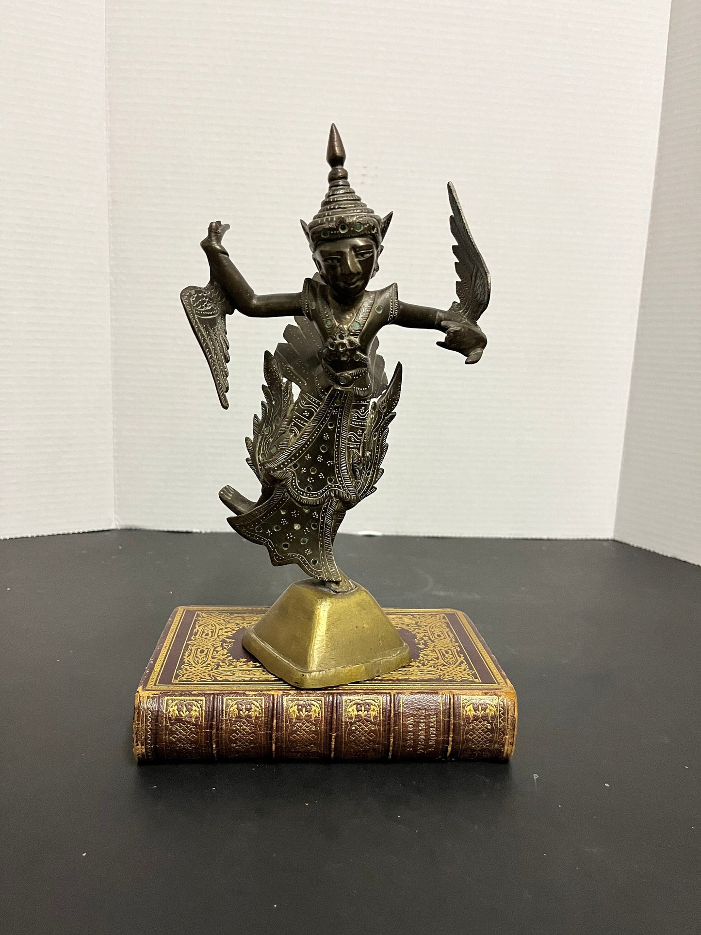 Antique fabulous well details 9 inch tall bronze thai bejewelled goddess statue  wonderful Patina  and condition great gift