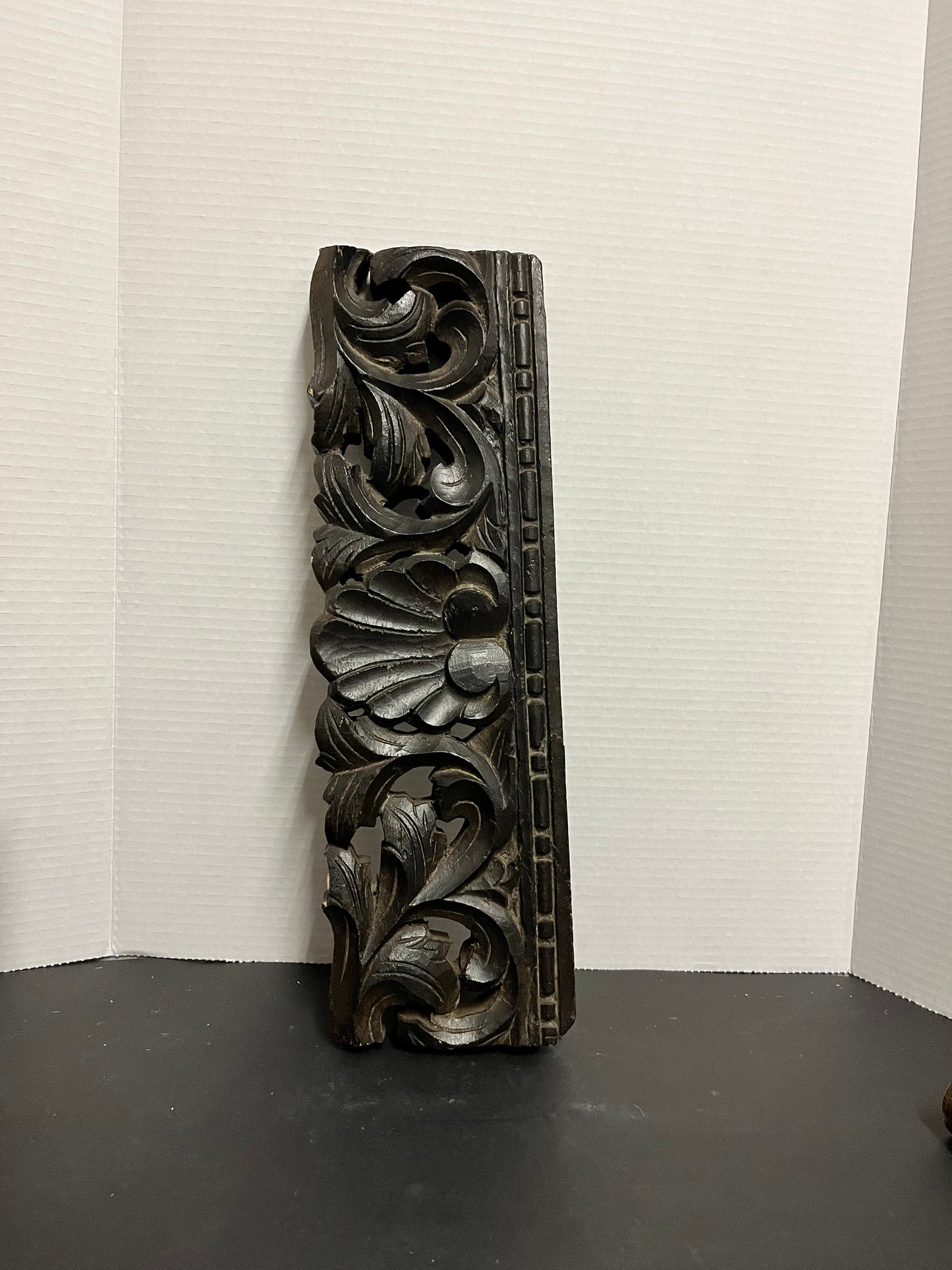 17 x 5 x 2 deep antique Asian architectural wooden piece  wonderful detail in carving and great patina  truly magical architectural