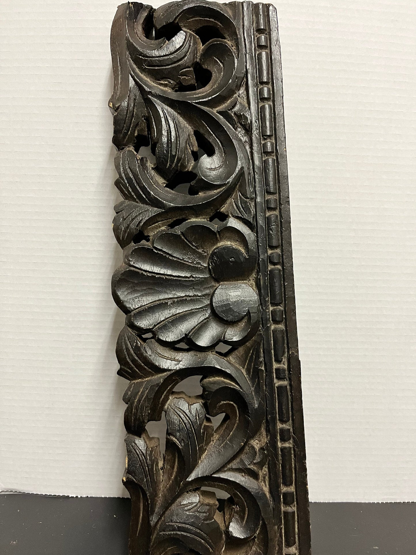 17 x 5 x 2 deep antique Asian architectural wooden piece  wonderful detail in carving and great patina  truly magical architectural