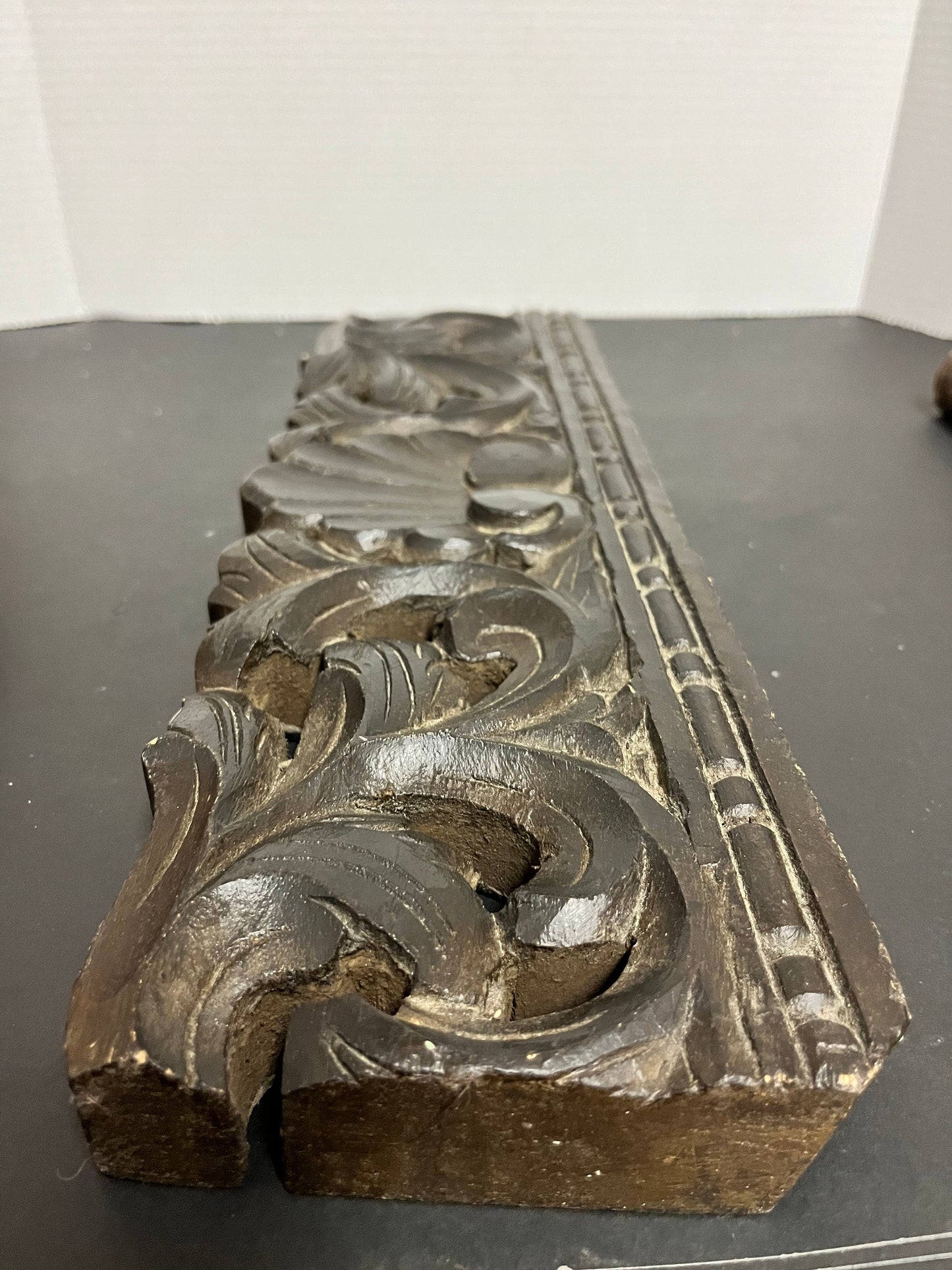 17 x 5 x 2 deep antique Asian architectural wooden piece  wonderful detail in carving and great patina  truly magical architectural
