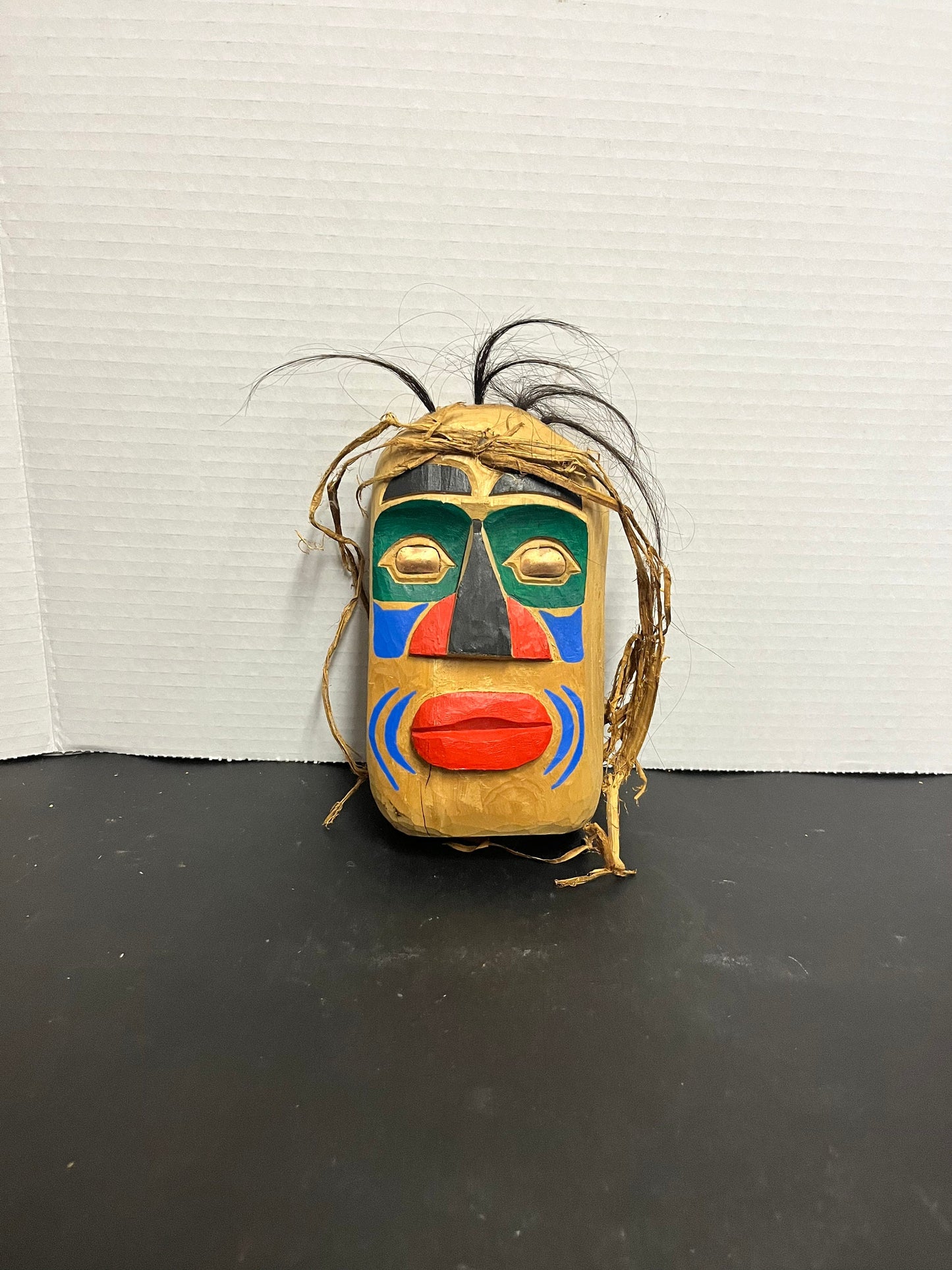 8 x 4 signed authentic stunning, indigenous, first Nations Pacific Northwest coast painted mask with copper eyes  really beautiful gift