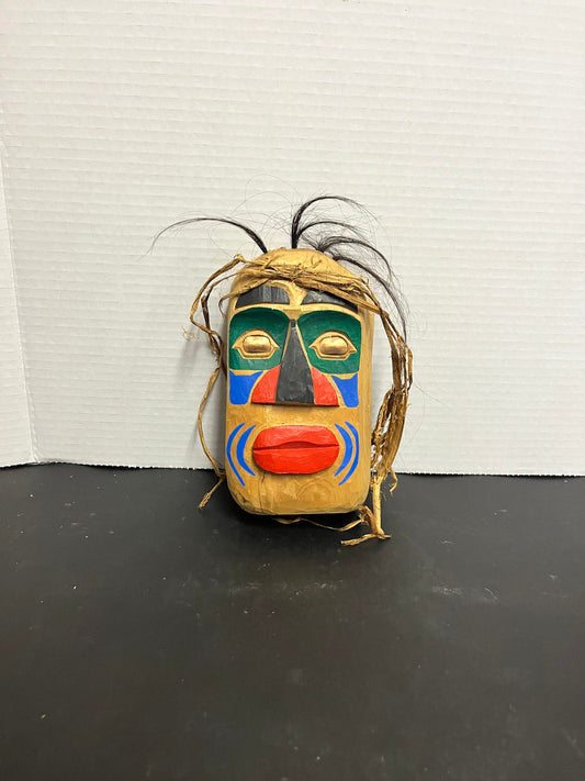 8 x 4 signed authentic stunning, indigenous, first Nations Pacific Northwest coast painted mask with copper eyes  really beautiful gift