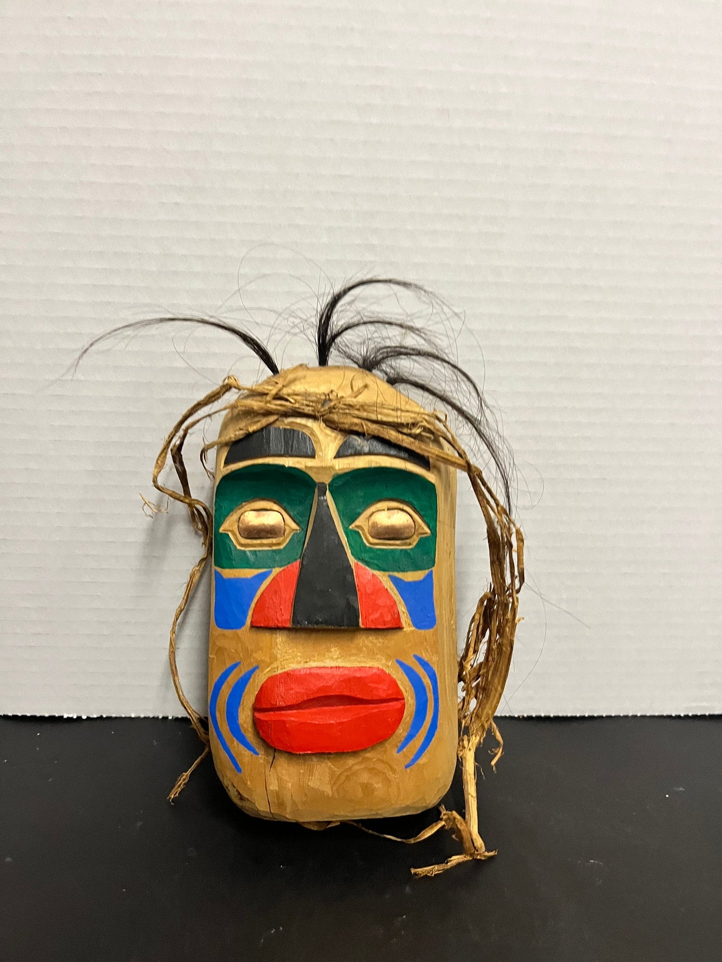 8 x 4 signed authentic stunning, indigenous, first Nations Pacific Northwest coast painted mask with copper eyes  really beautiful gift