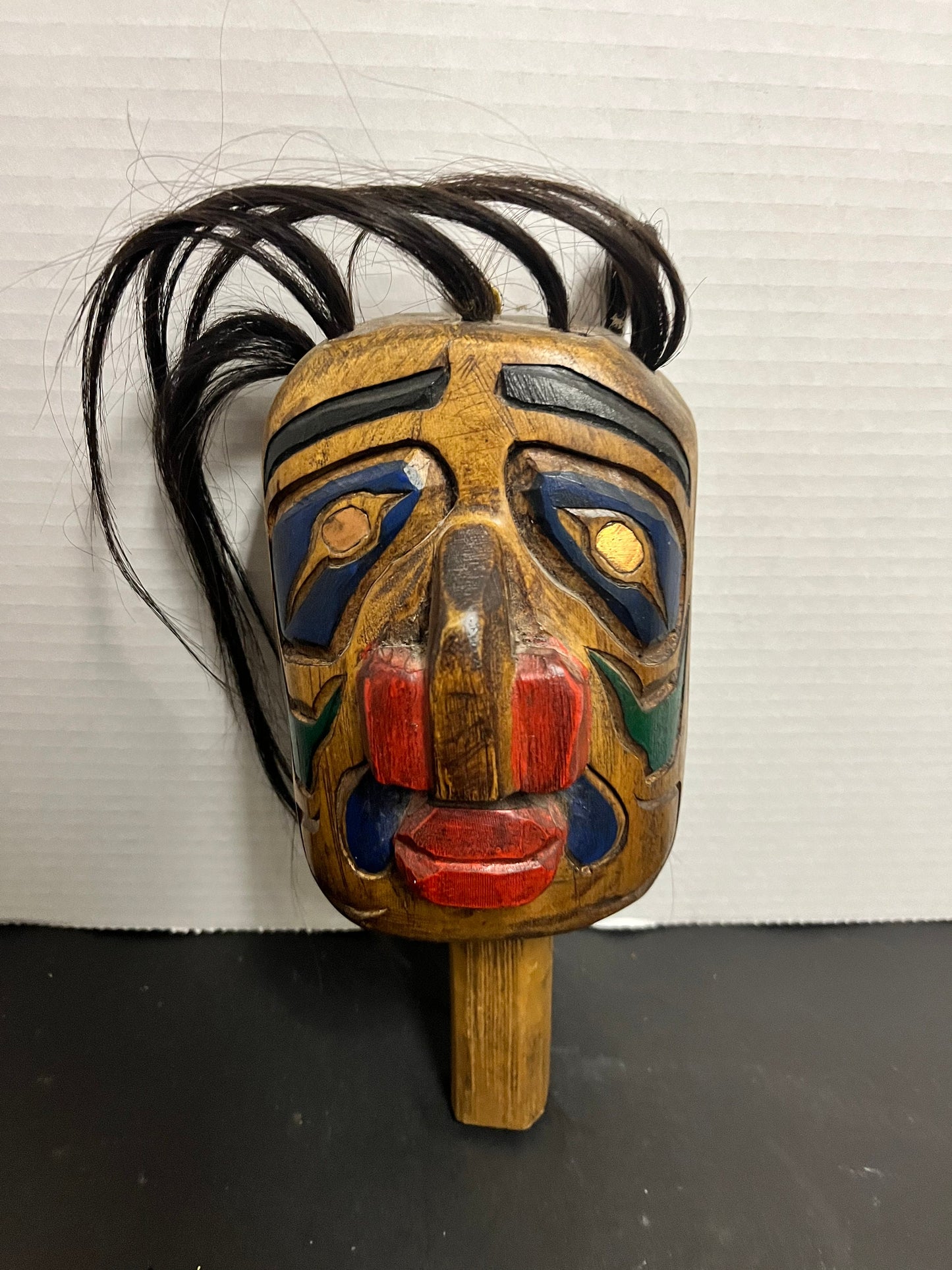 Fabulous 7 x 4 indigenous first nations pacific northwest coast signed cedar polychrome painted Rattle  great sound   wow wow