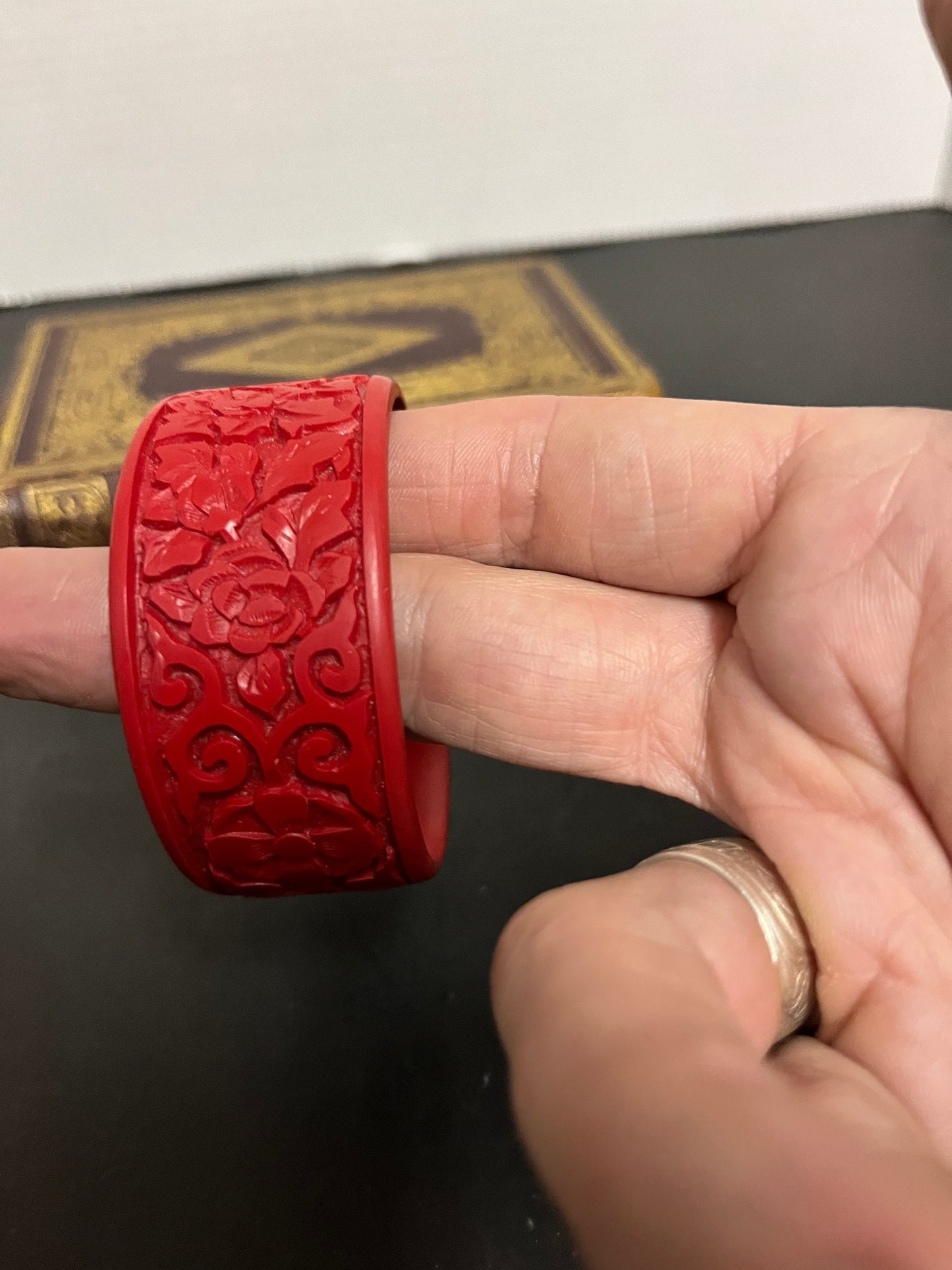 Lovely Chinese vintage carved Cinnabar, 3 inch bangle or bracelet