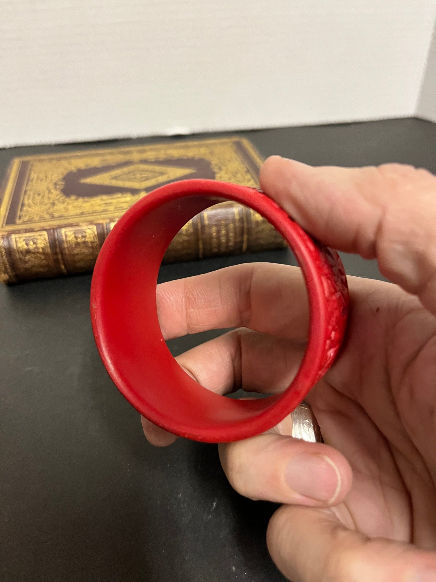 Lovely Chinese vintage carved Cinnabar, 3 inch bangle or bracelet