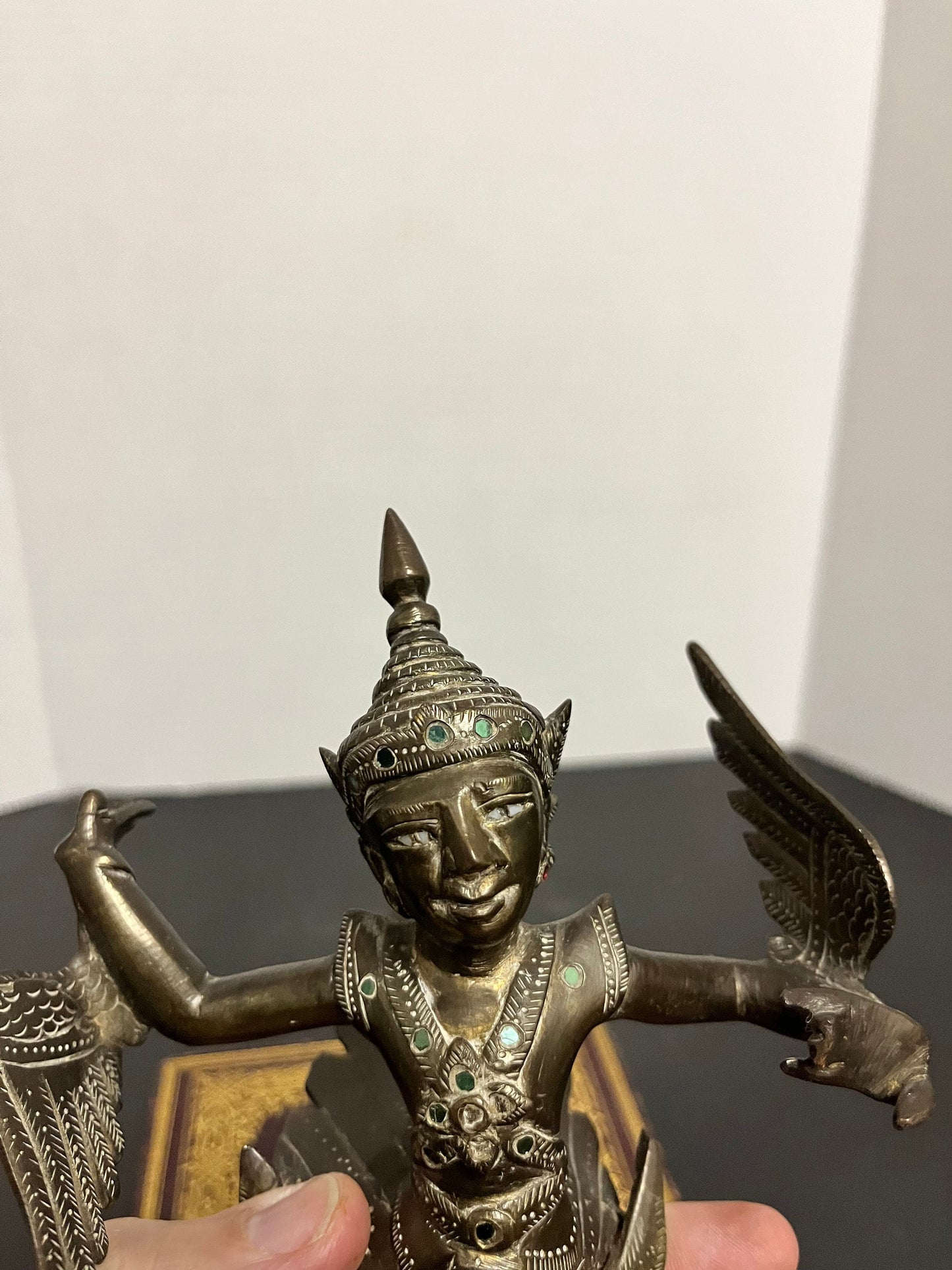 Antique fabulous well details 9 inch tall bronze thai bejewelled goddess statue  wonderful Patina  and condition great gift