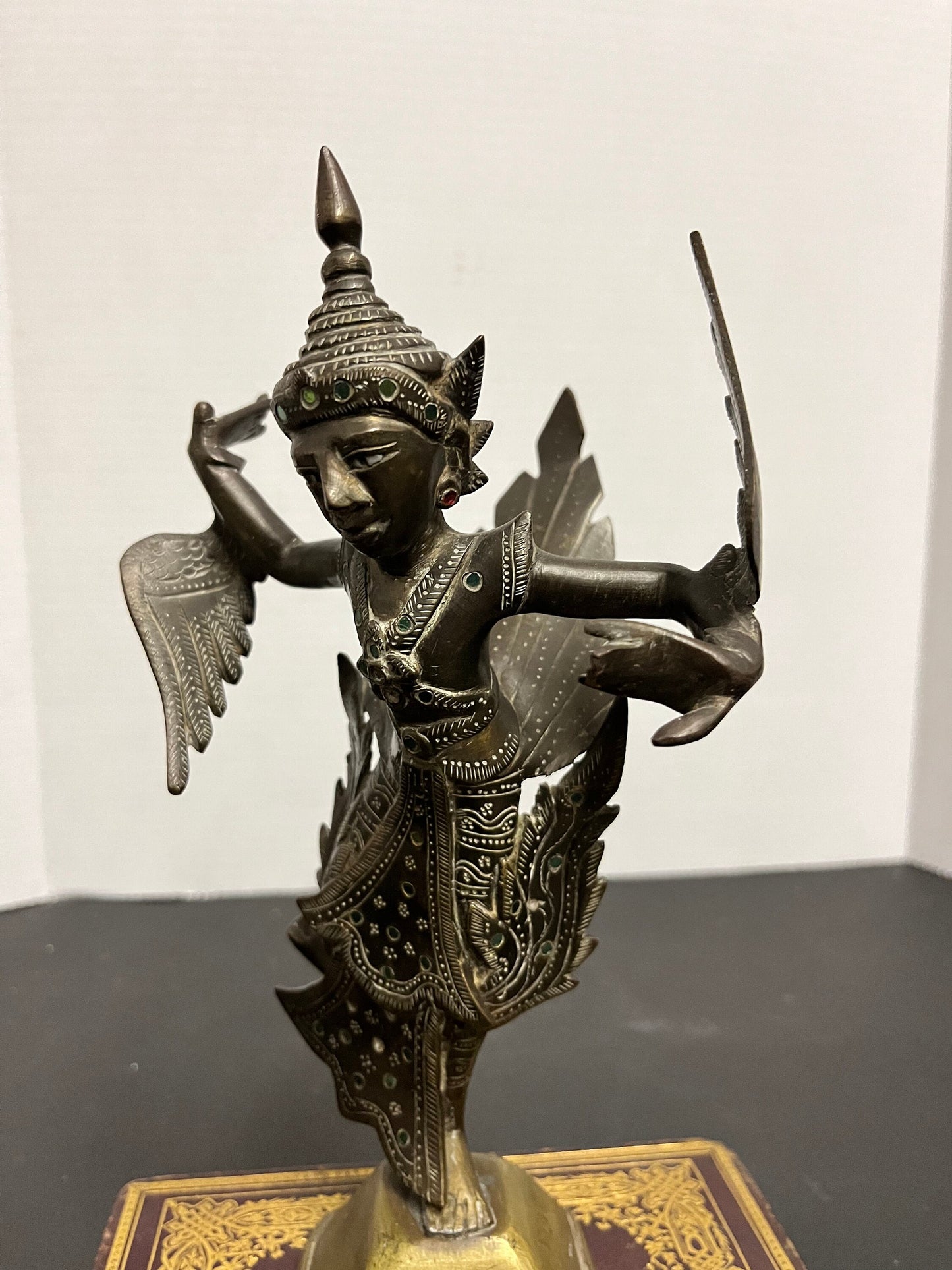 Antique fabulous well details 9 inch tall bronze thai bejewelled goddess statue  wonderful Patina  and condition great gift