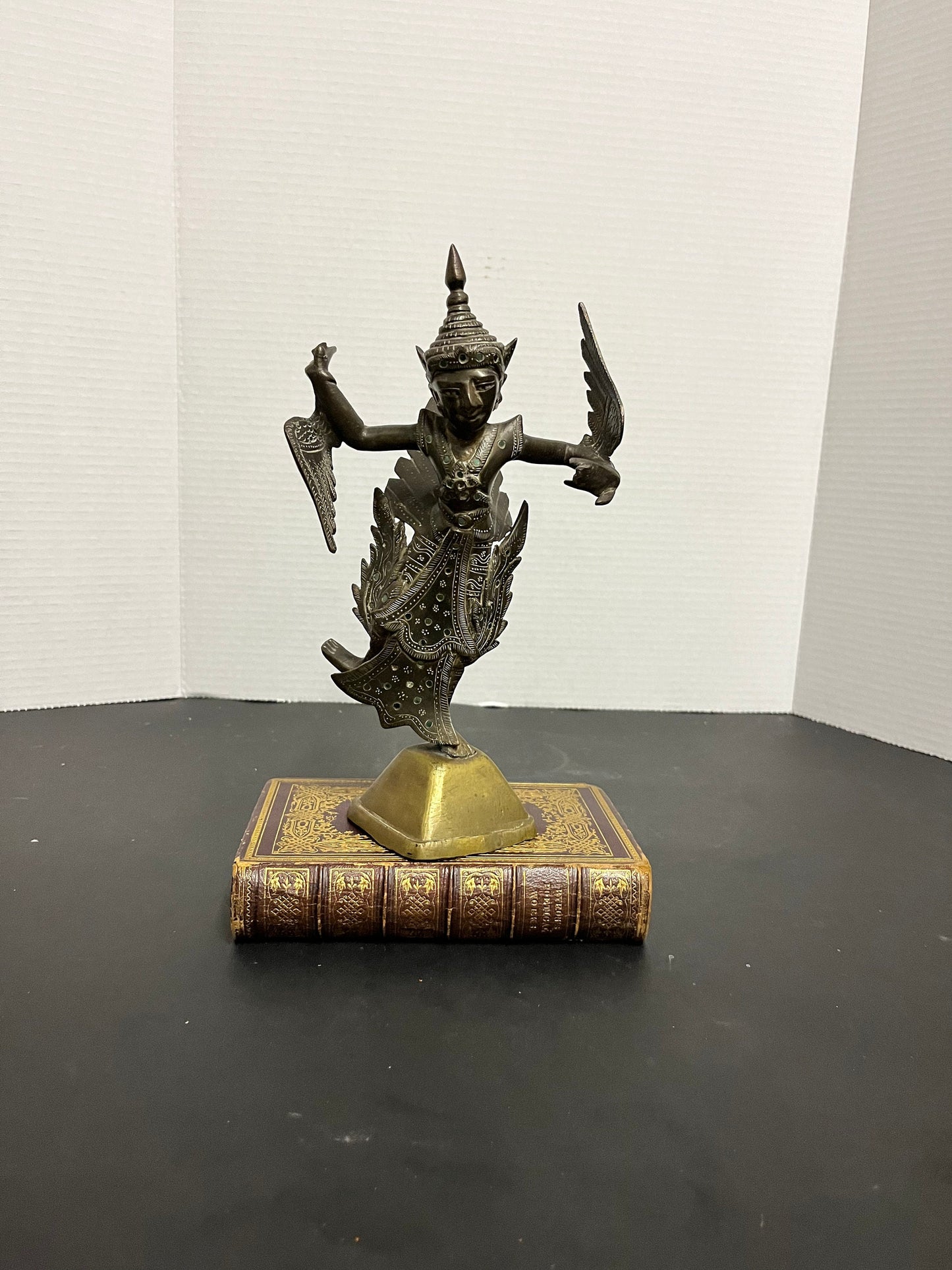 Antique fabulous well details 9 inch tall bronze thai bejewelled goddess statue  wonderful Patina  and condition great gift